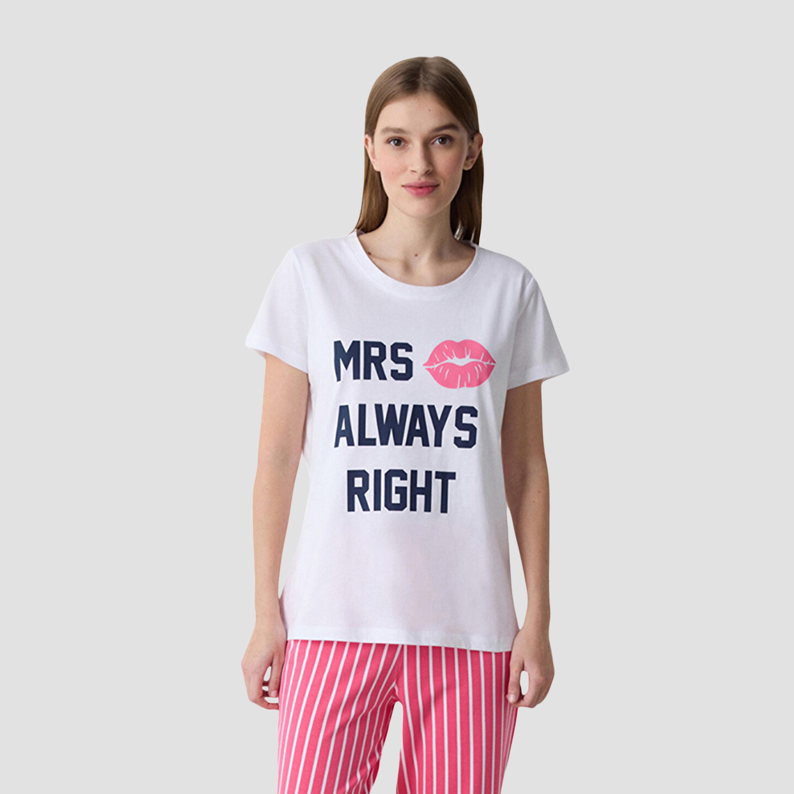 طقم تي شيرت وبيجامة نسائي مخطط من بينتي-women-clothing-nightwear-pyjamas-longsets-image-2