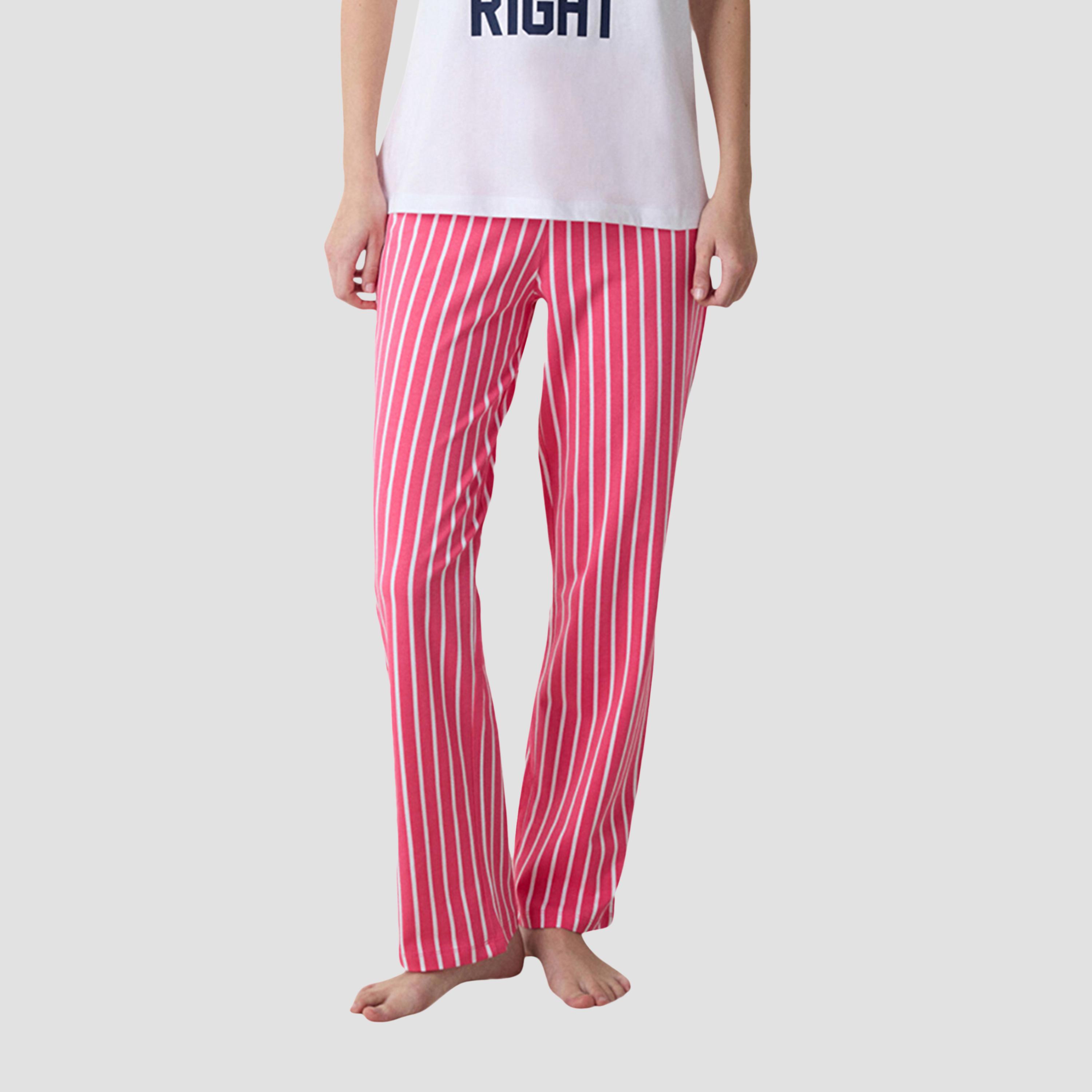 طقم تي شيرت وبيجامة نسائي مخطط من بينتي-women-clothing-nightwear-pyjamas-longsets-image-3