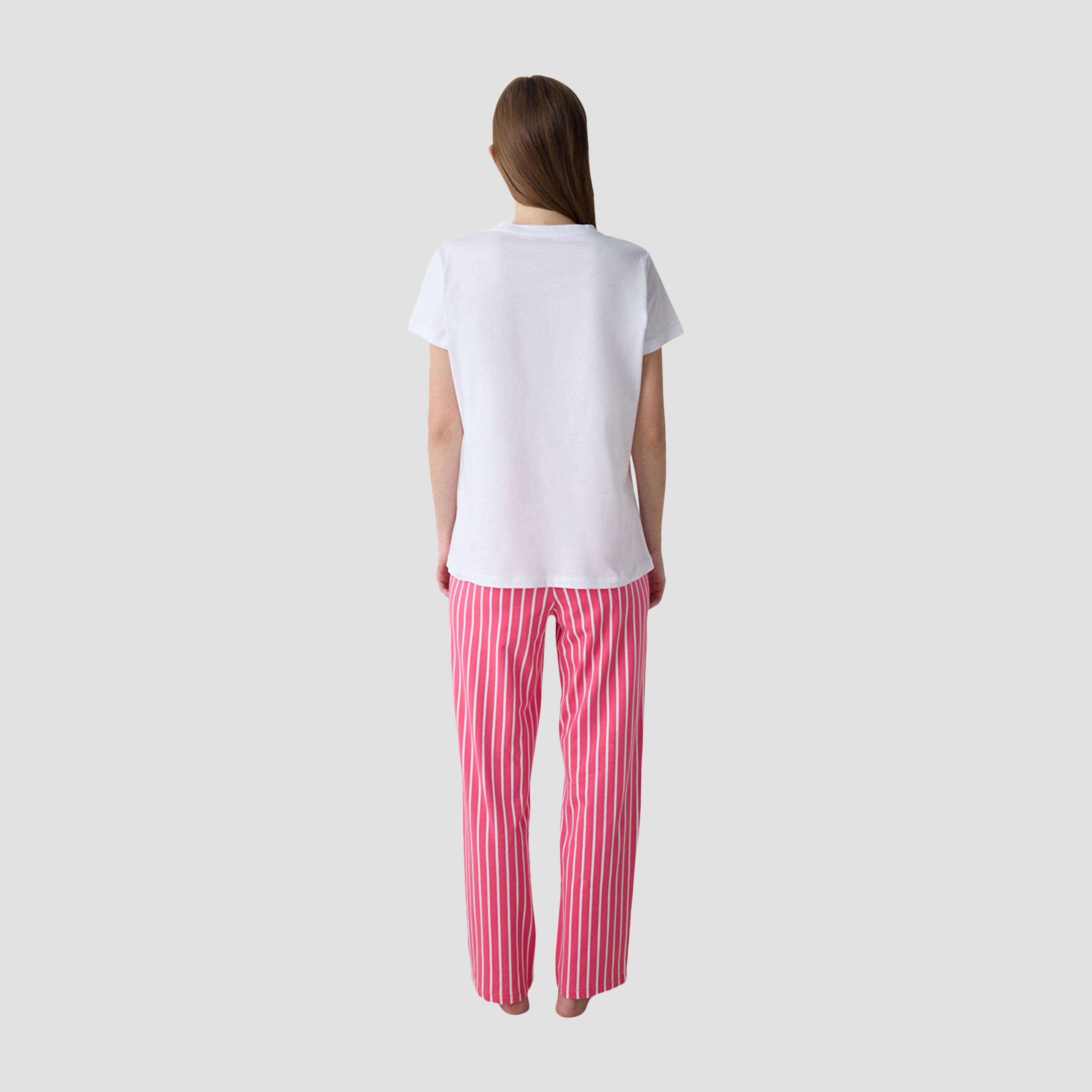 طقم تي شيرت وبيجامة نسائي مخطط من بينتي-women-clothing-nightwear-pyjamas-longsets-image-4