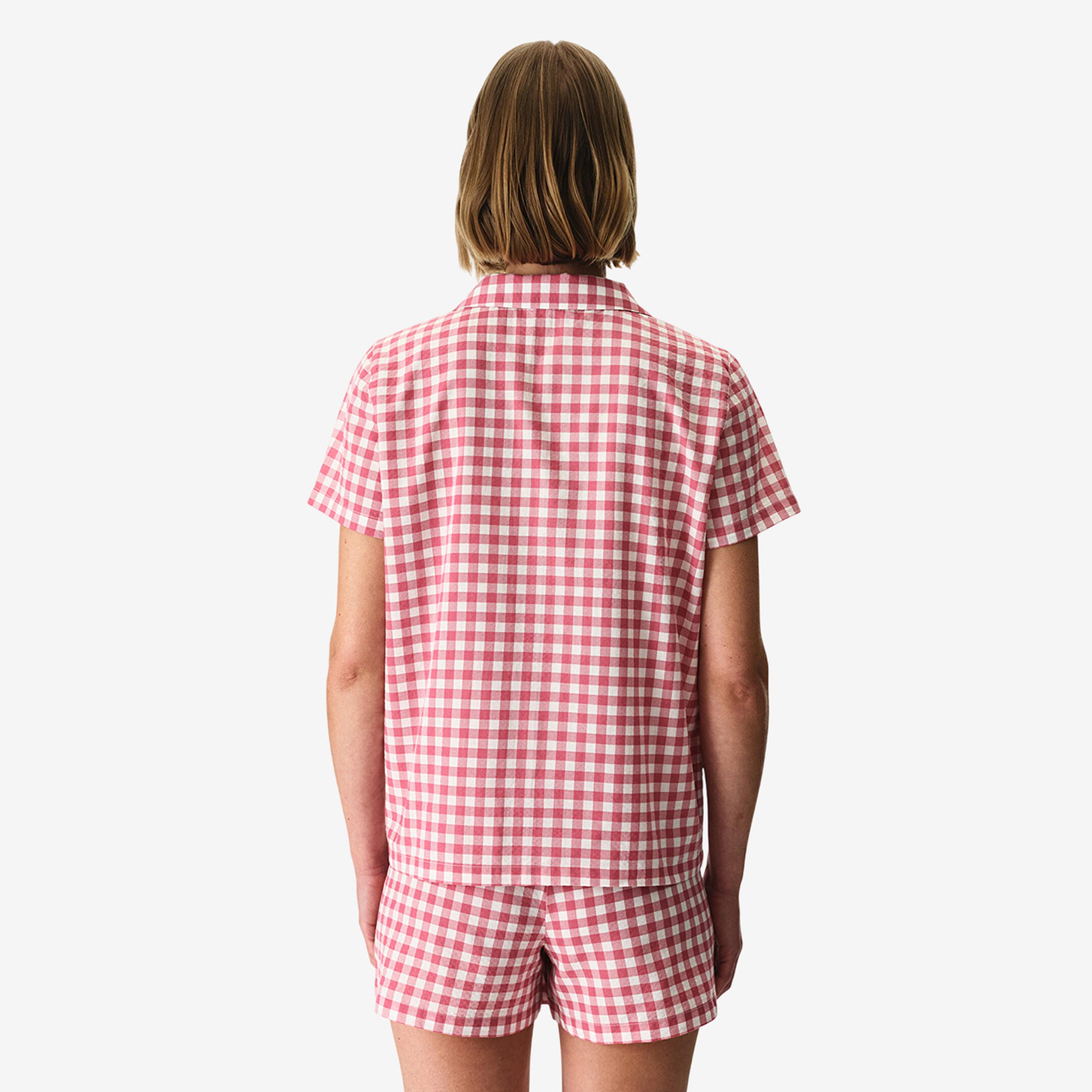 Penti Women's Checked Lapel Collared Shirt & Shorts Set-women-clothing-nightwear-pyjamas-shortsets-image-2