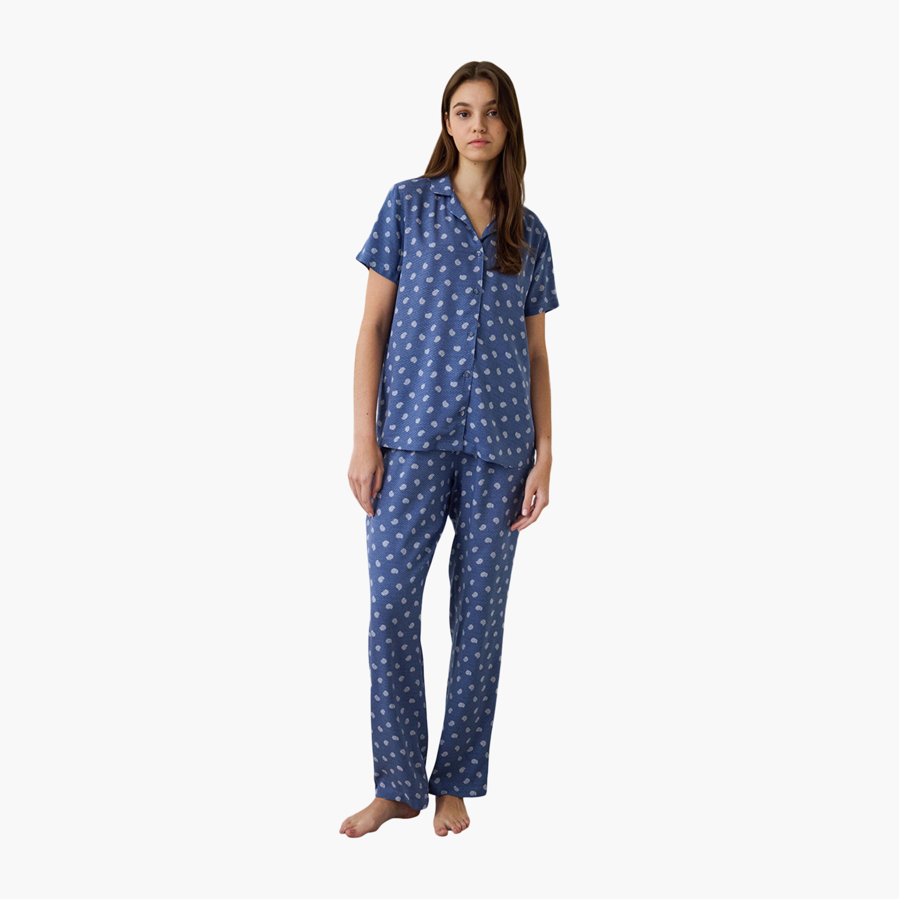 طقم قميص وبيجامة نسائي بطبعة بيزلي من بينتي-women-clothing-nightwear-pyjamas-longsets-image-1