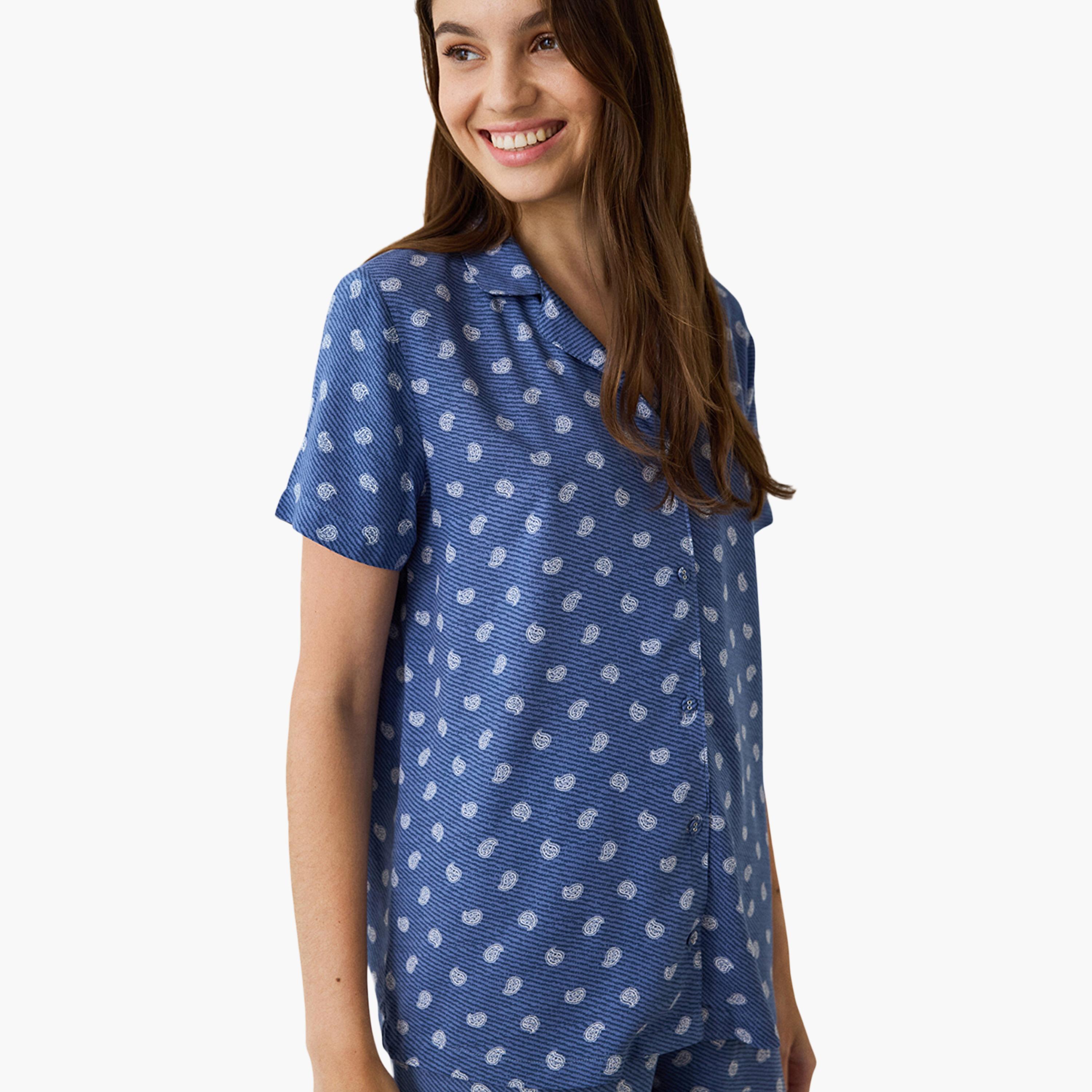 طقم قميص وبيجامة نسائي بطبعة بيزلي من بينتي-women-clothing-nightwear-pyjamas-longsets-image-5