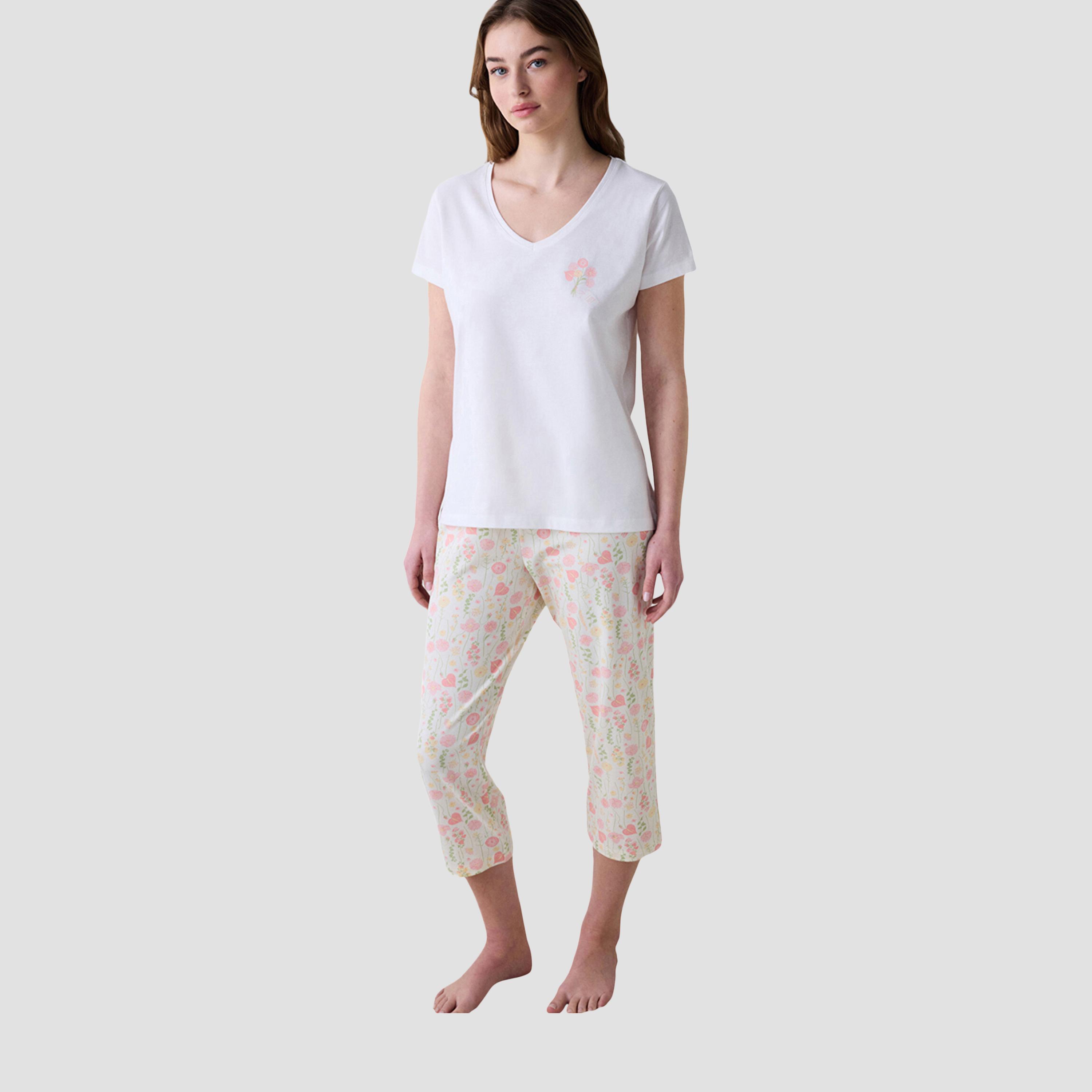 Penti Floral Print Women's T-Shirt and Capri Set-women-clothing-nightwear-pyjamas-longsets-image-1