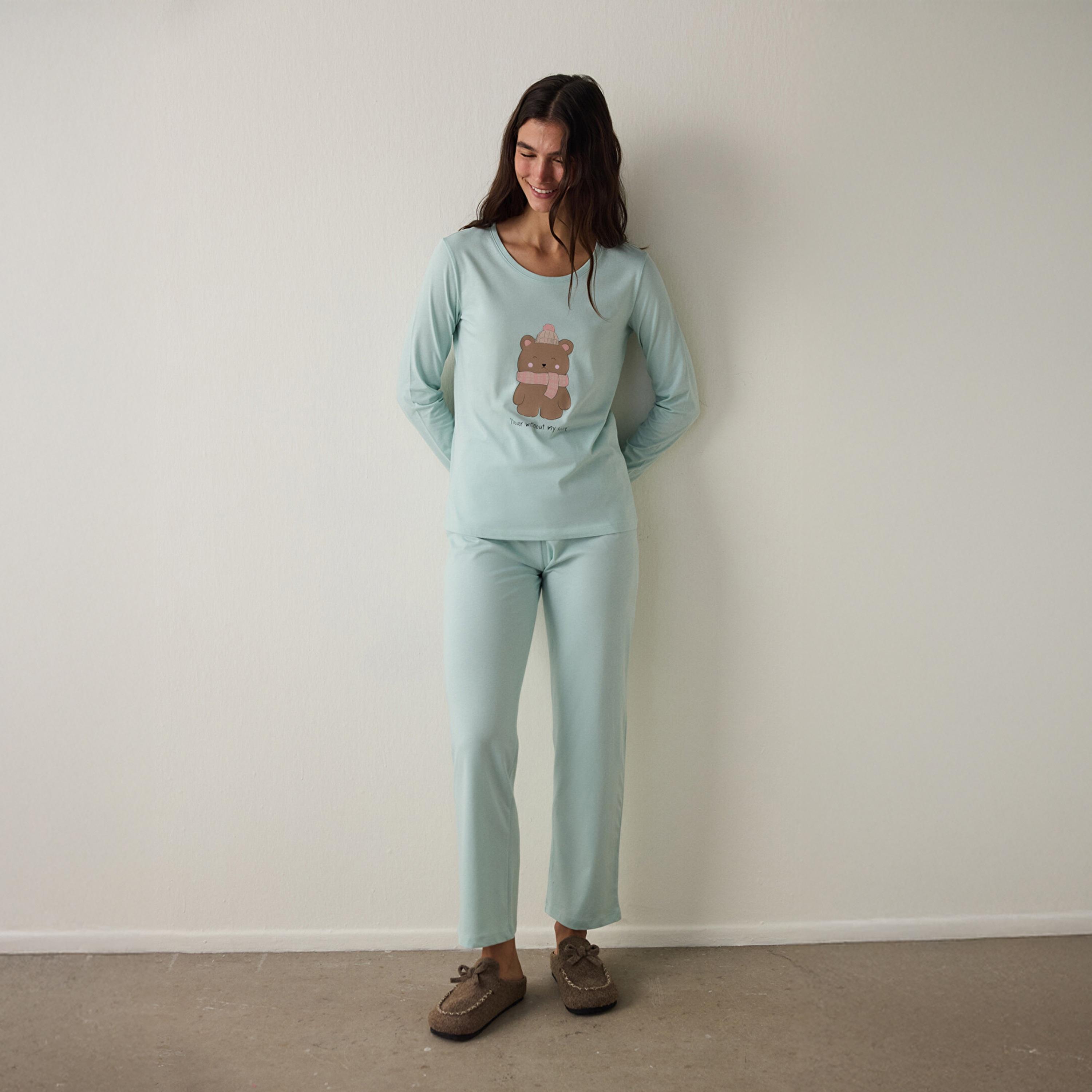 Penti Graphic Print Cotton Ent Scarf Women's T-Shirt & Pyjama Set-women-clothing-nightwear-pyjamas-longsets-image-1