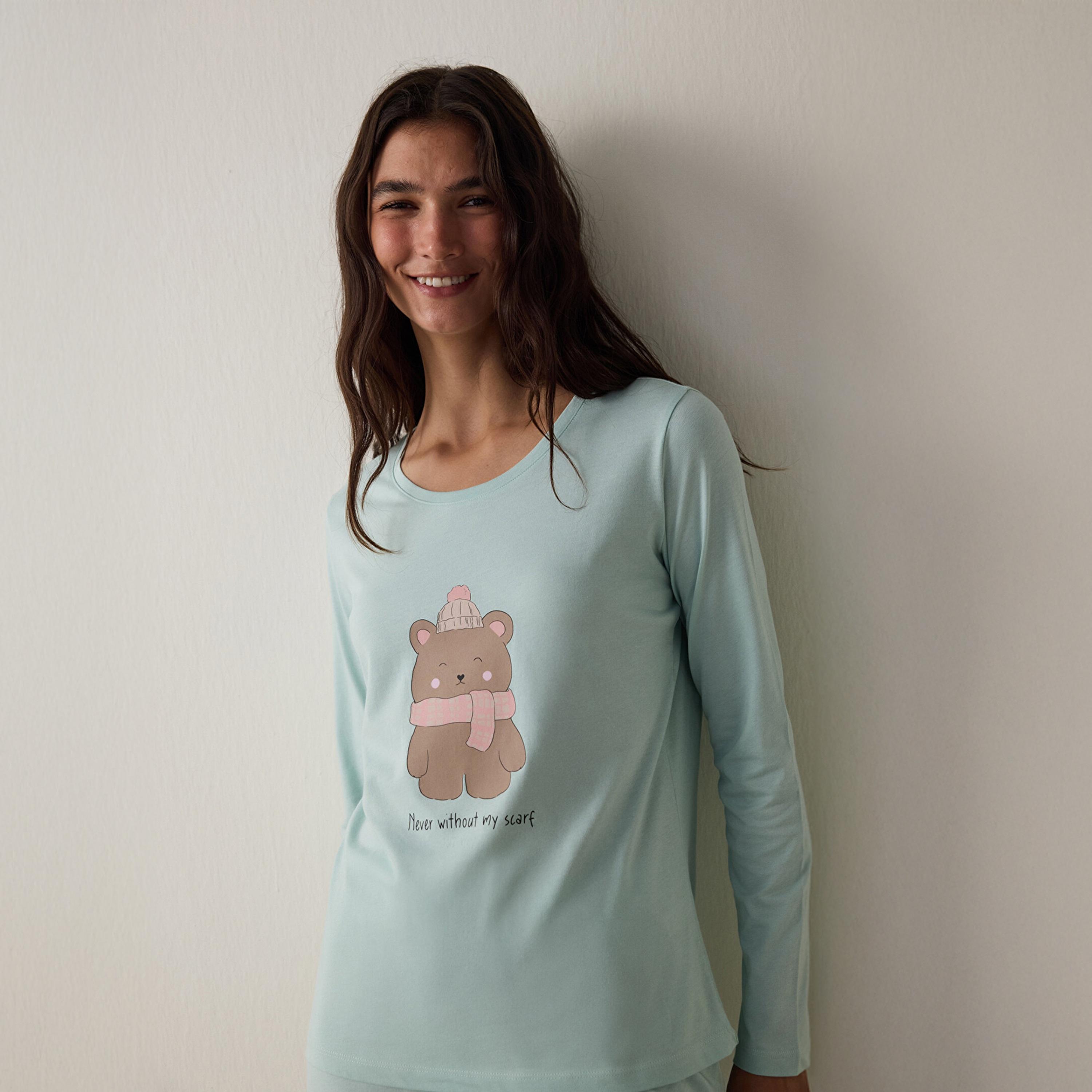 Penti Graphic Print Cotton Ent Scarf Women's T-Shirt & Pyjama Set-women-clothing-nightwear-pyjamas-longsets-image-3