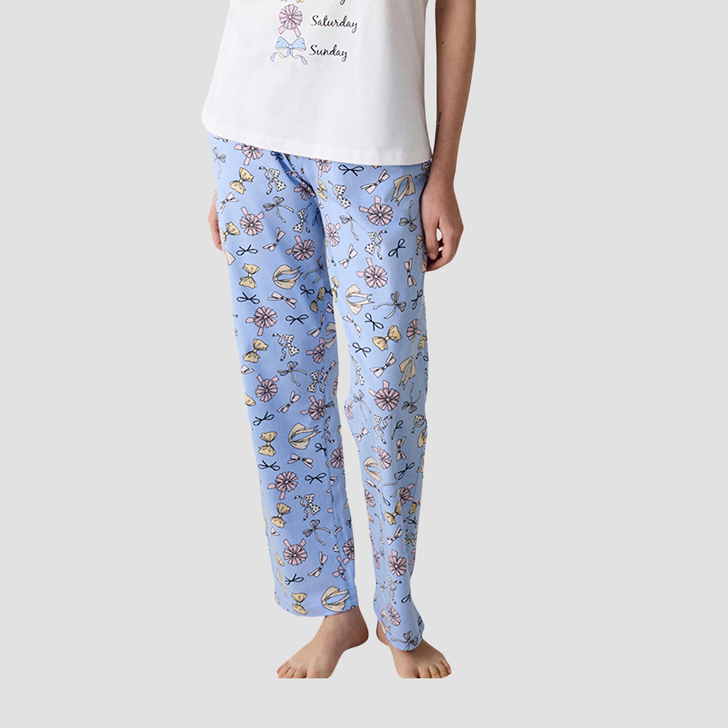 طقم تي شيرت وبيجامة نسائي بطبعة زهور من بينتي-women-clothing-nightwear-pyjamas-longsets-image-3
