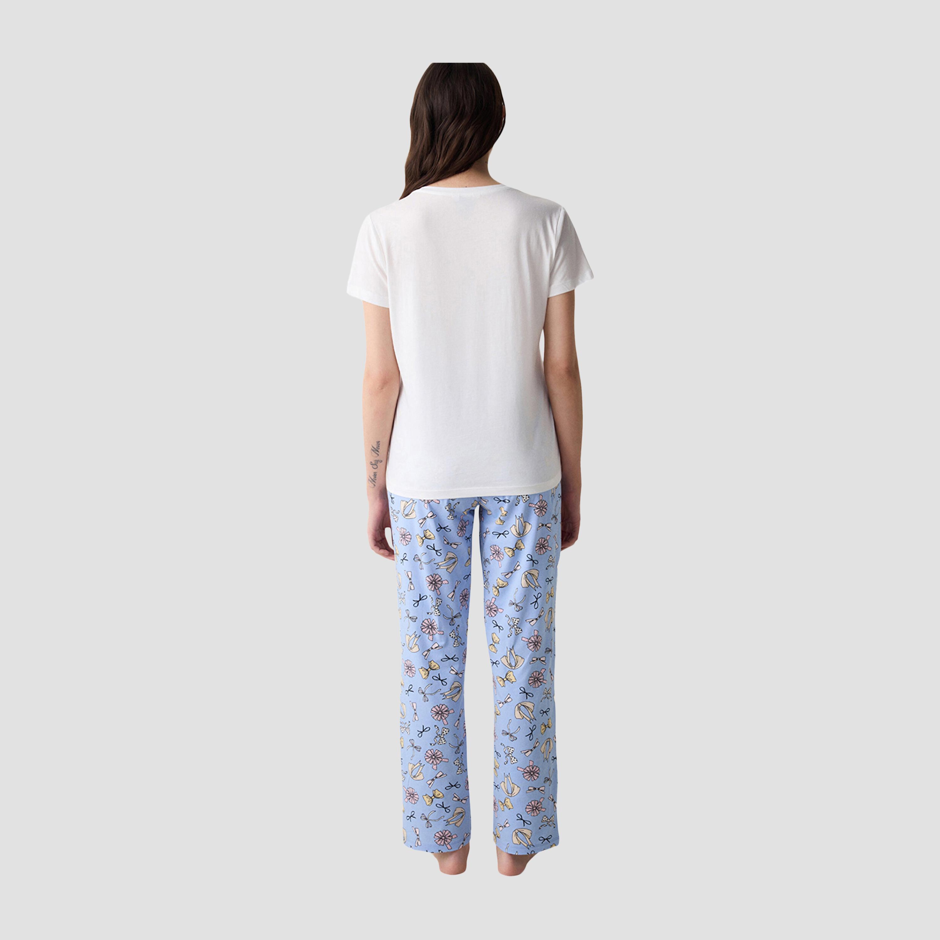 طقم تي شيرت وبيجامة نسائي بطبعة زهور من بينتي-women-clothing-nightwear-pyjamas-longsets-image-4