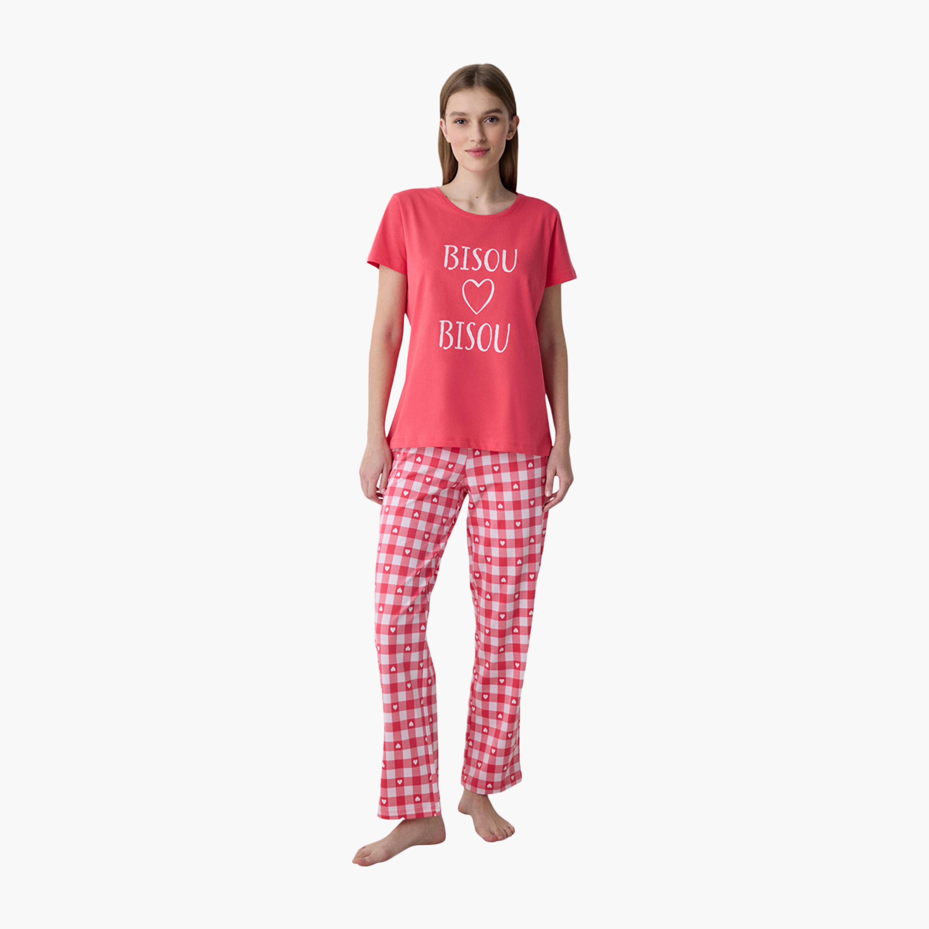 Penti Checked Women's T-Shirt and Pyjama Set-women-clothing-nightwear-pyjamas-longsets-image-1