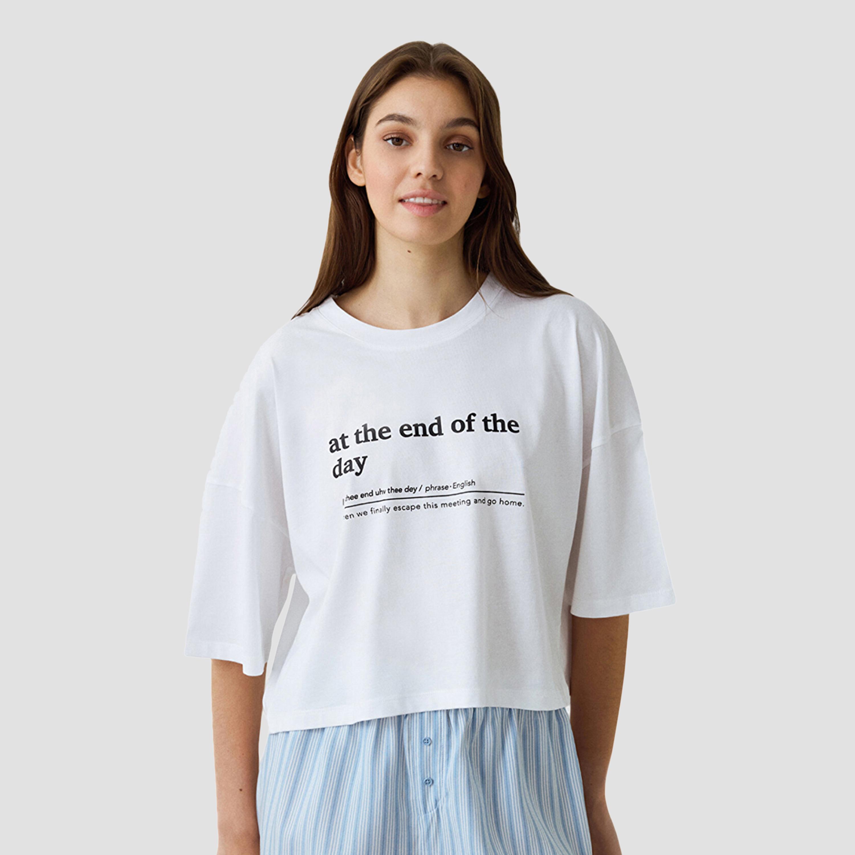 Penti Text-Print Round Neck Short Sleeves Women's T-Shirt-women-clothing-nightwear-pyjamas-tops-image-1