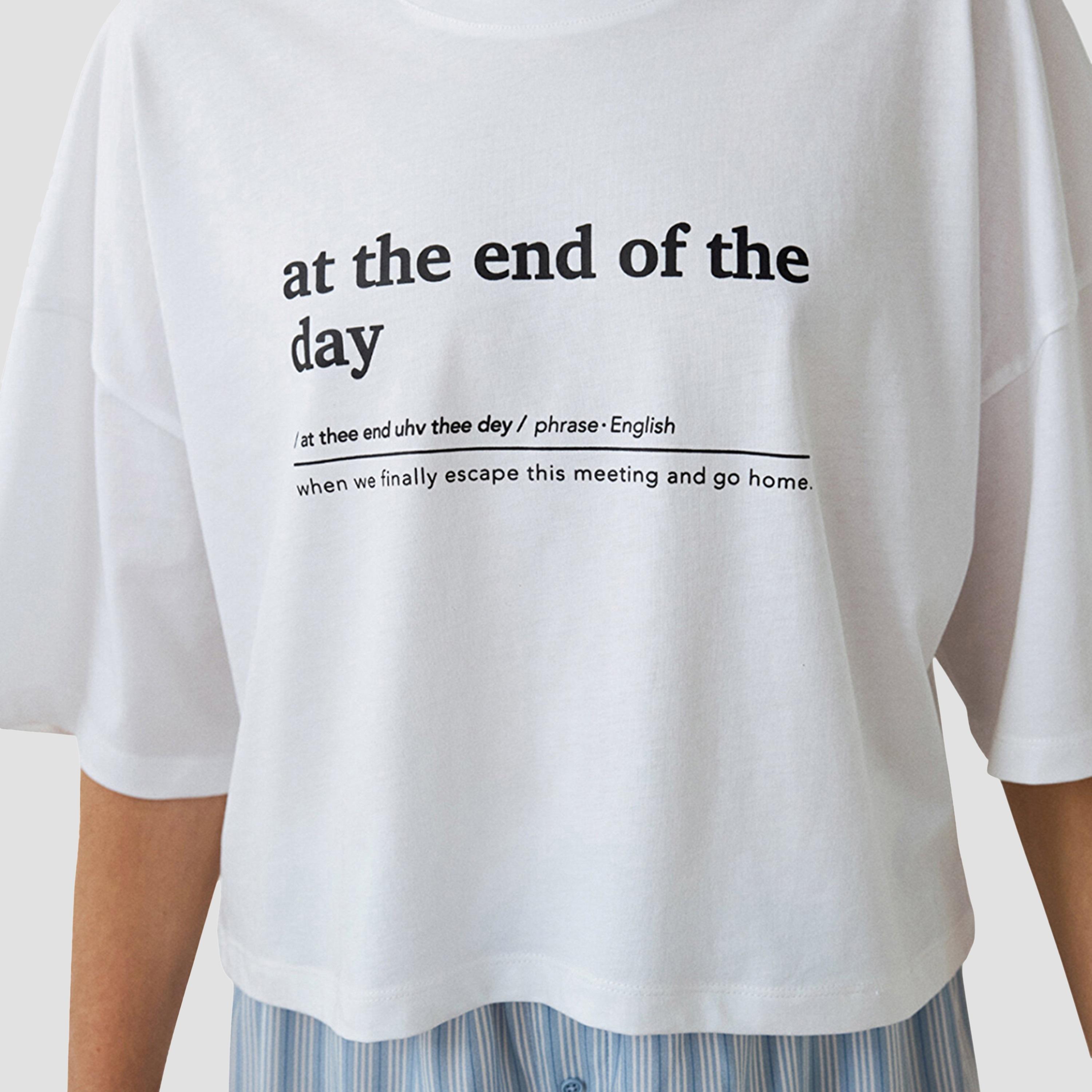 تي شيرت نسائي بطبعة نصية ورقبة دائرية وأكمام قصيرة من بينتي-women-clothing-nightwear-pyjamas-tops-image-3