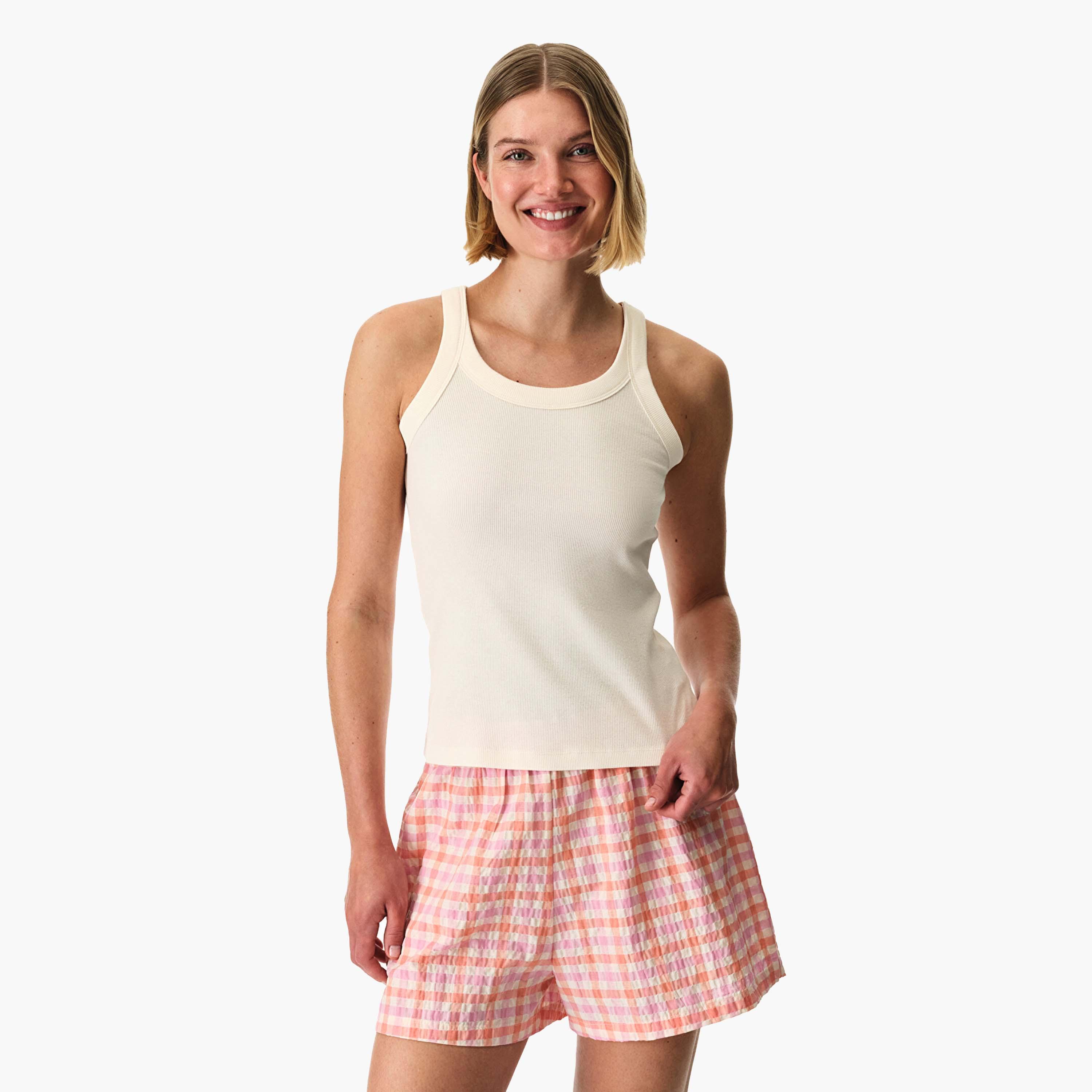 طقم بيجامة بلوزة بدون أكمام (تانك) وشورت كاروهات للنساء من بينتي-women-clothing-nightwear-pyjamas-shortsets-image-1