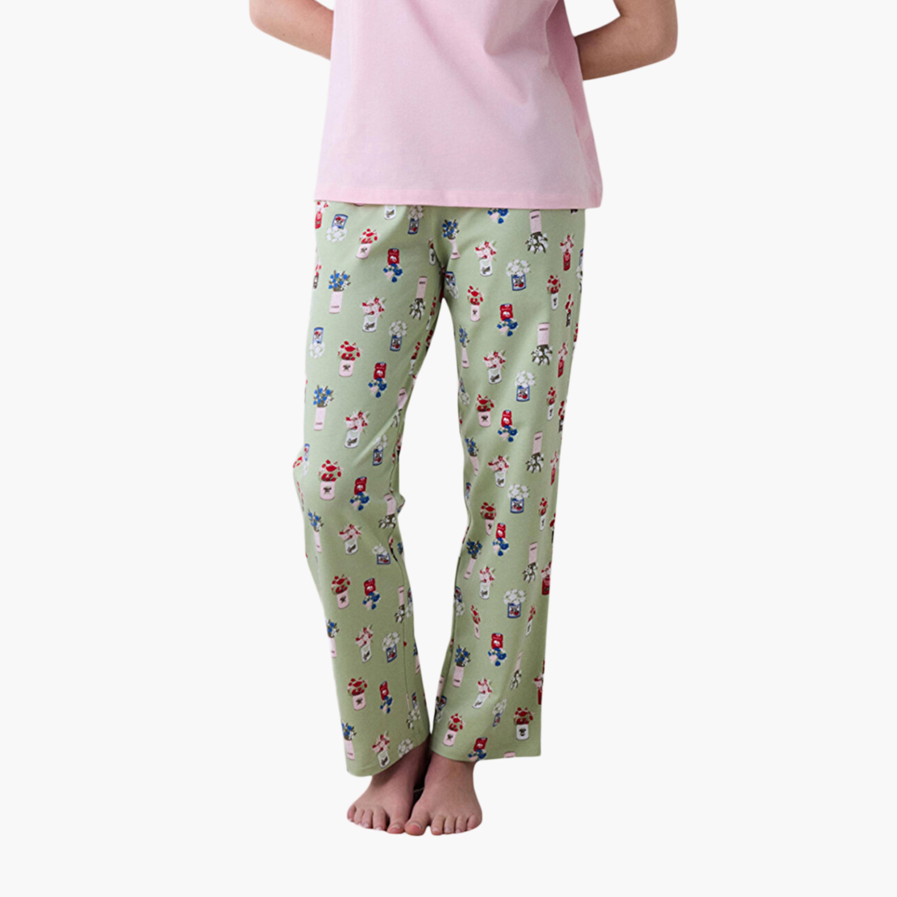 طقم تي شيرت وبيجامة نسائي مطبوع من بينتي-women-clothing-nightwear-pyjamas-longsets-image-3