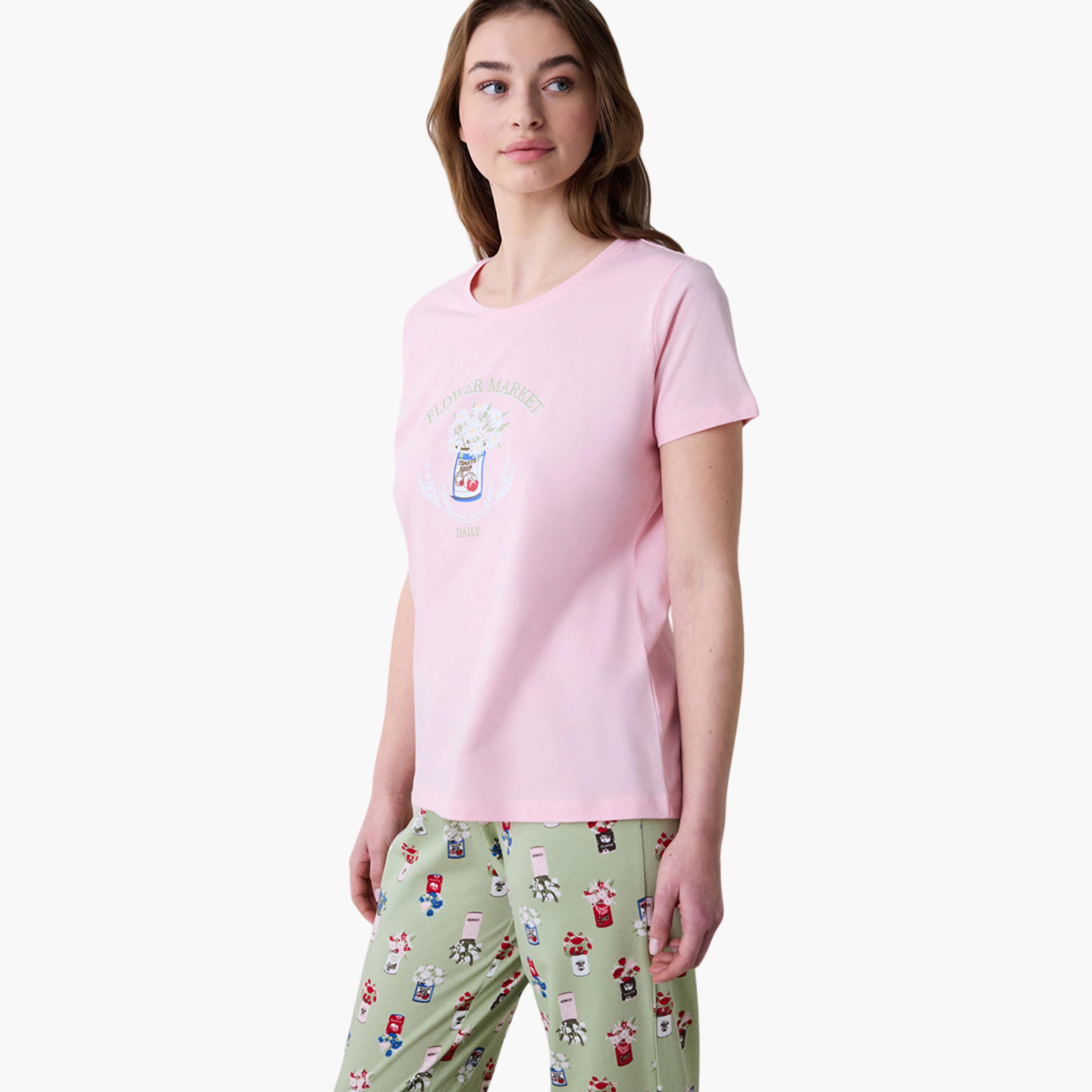 طقم تي شيرت وبيجامة نسائي مطبوع من بينتي-women-clothing-nightwear-pyjamas-longsets-image-5