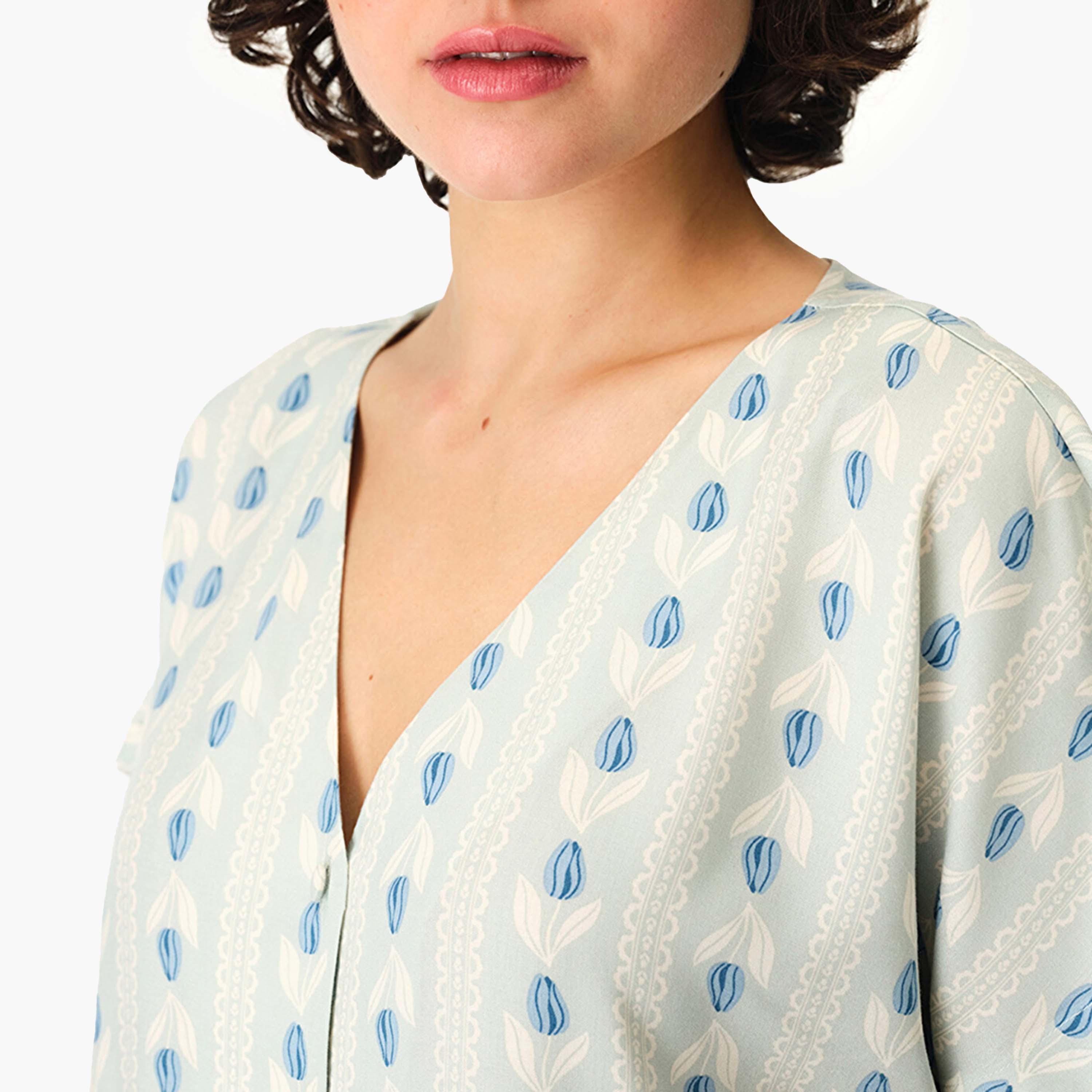 طقم بيجامة بلوزة مطبوع وبنطال للنساء من بينتي-women-clothing-nightwear-pyjamas-longsets-image-4