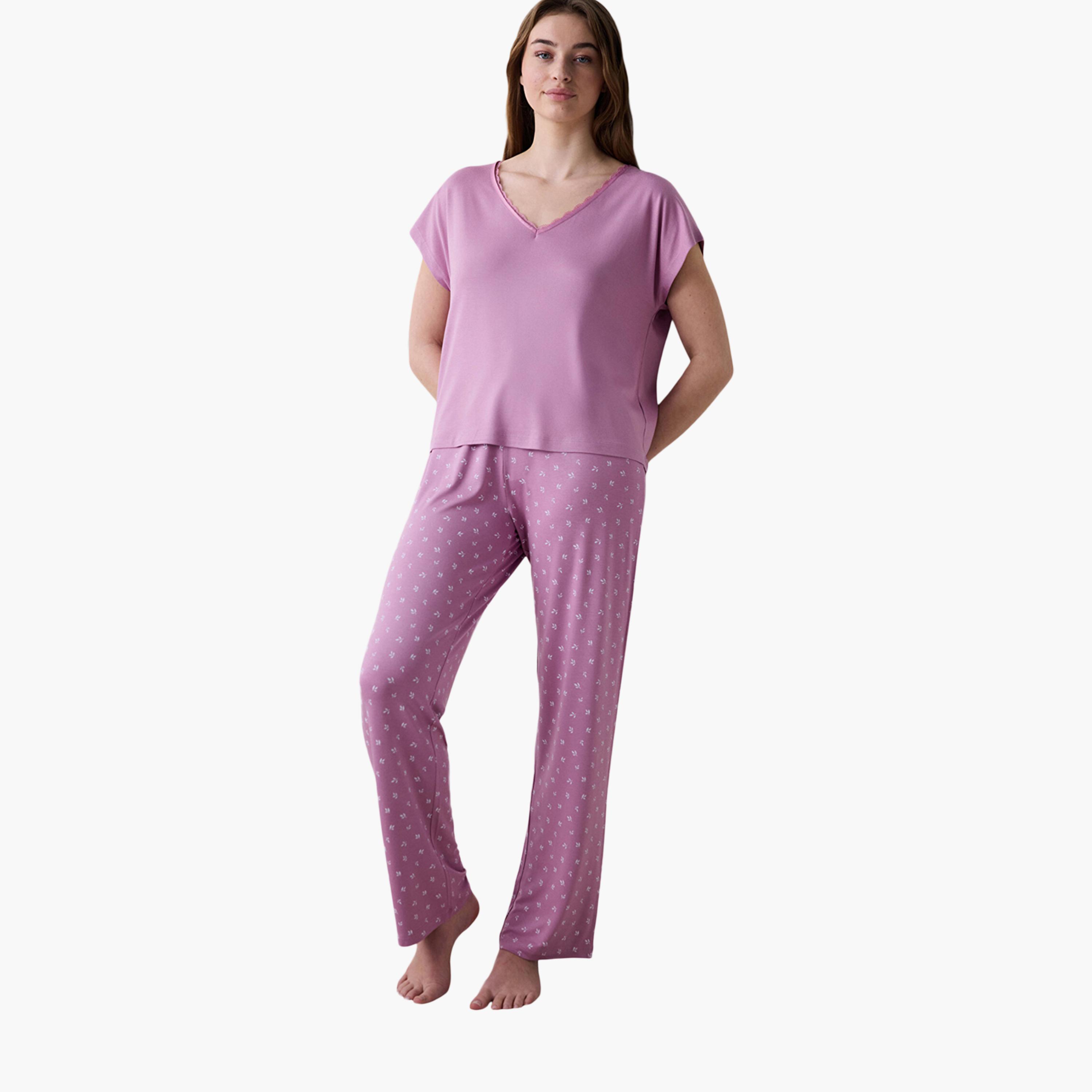 طقم بيجامة وقميص نسائي مطبوع من بينتي-women-clothing-nightwear-pyjamas-longsets-image-1