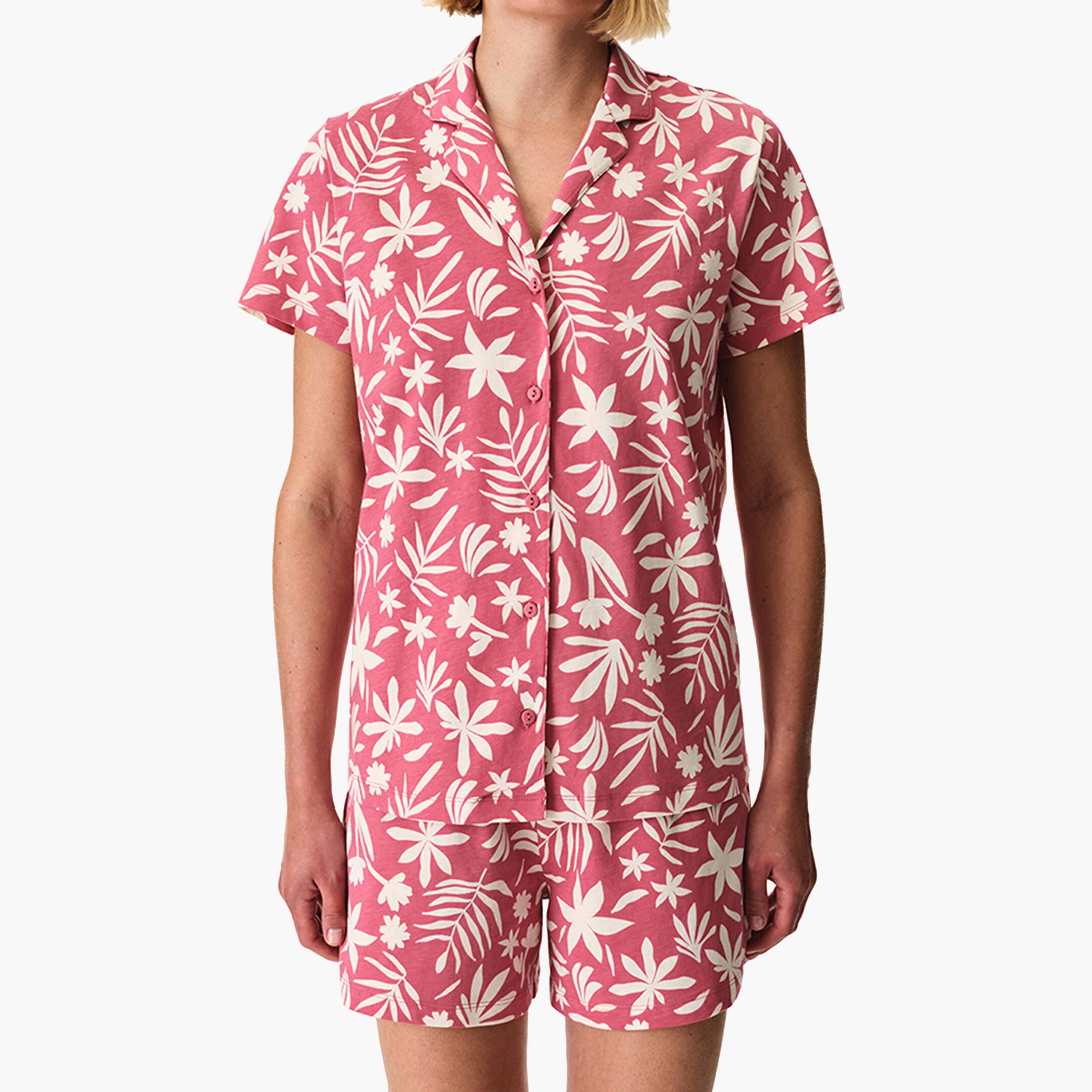 طقم بيجامة قميص وشورت بنقشة الزهور للنساء من بينتي-women-clothing-nightwear-pyjamas-shortsets-image-3