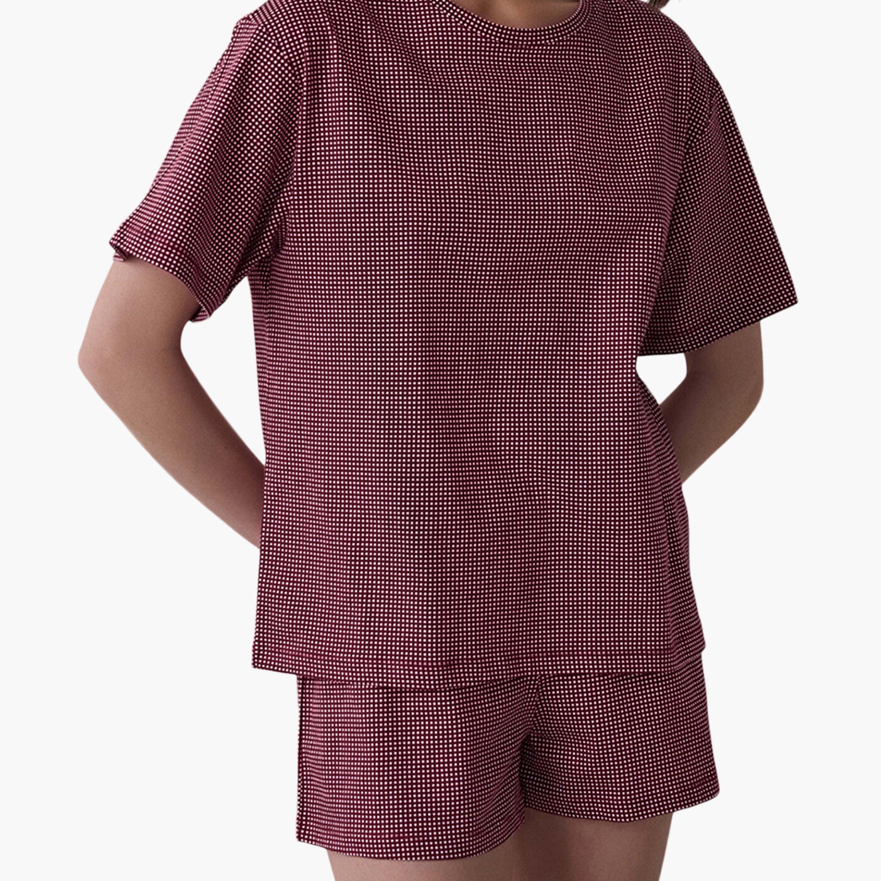 طقم نسائي من توب وشورت منقوش من بينتي-women-clothing-nightwear-pyjamas-shortsets-image-3