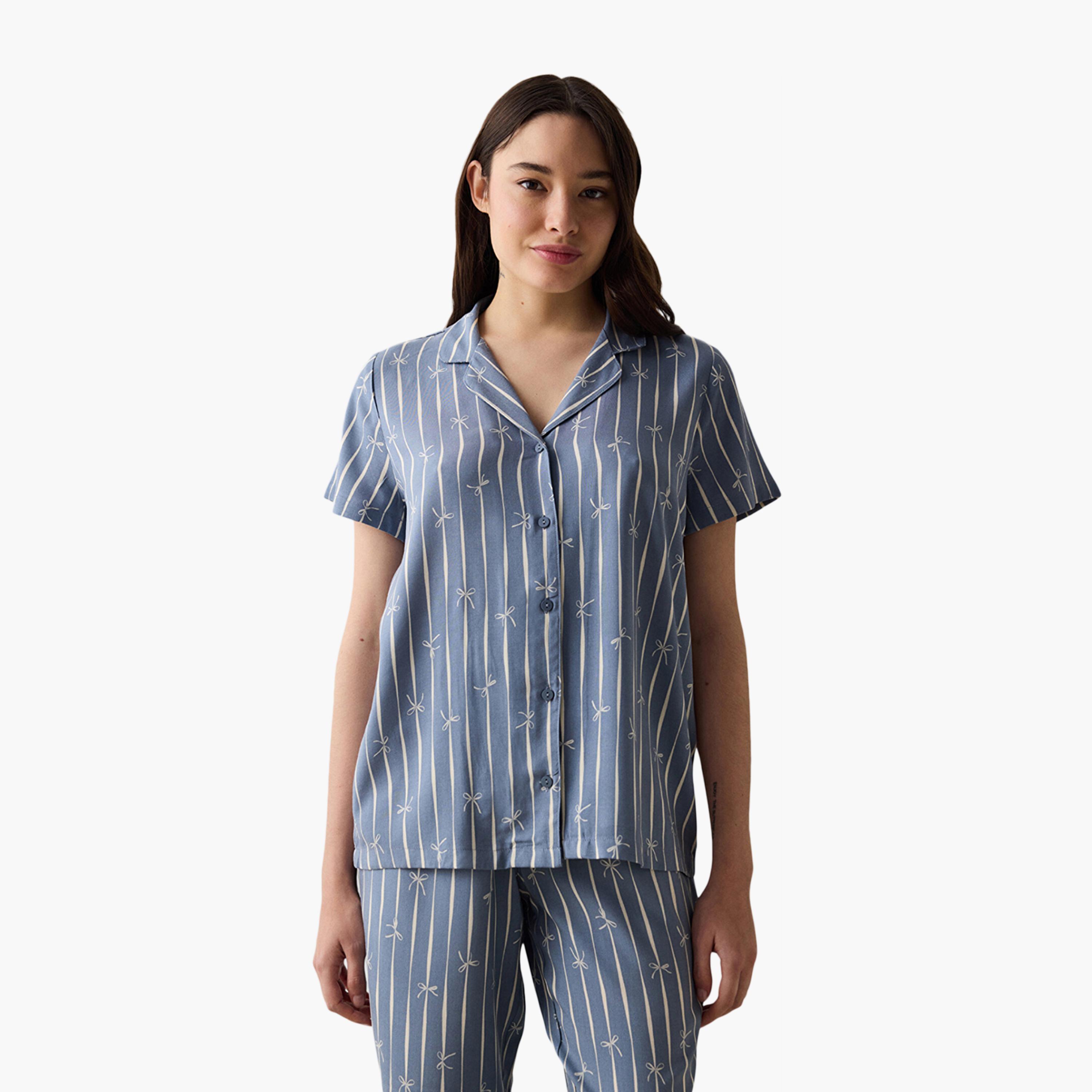 طقم قميص وبيجامة نسائي مخطط من بينتي-women-clothing-nightwear-pyjamas-longsets-image-2