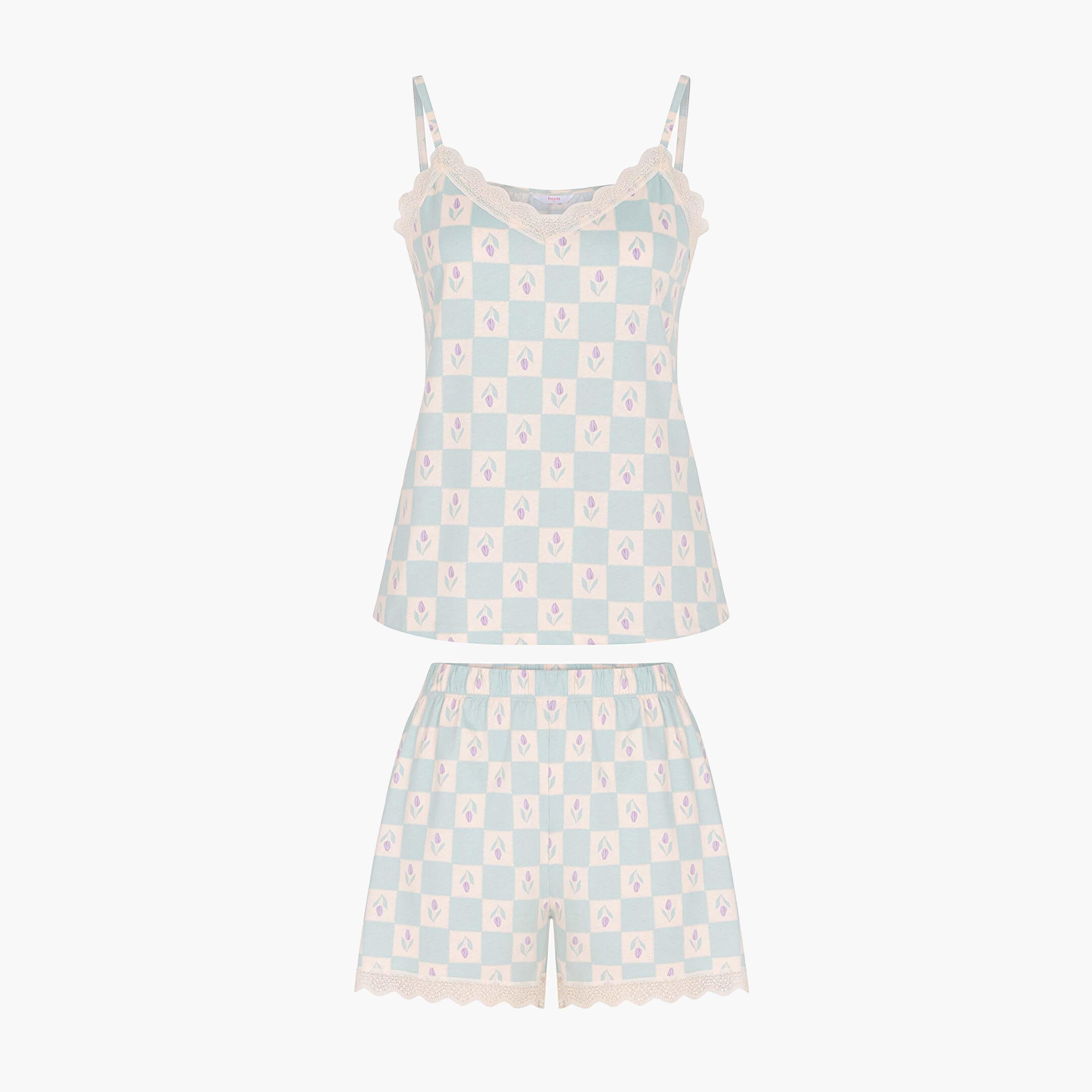 طقم بيجامة بلوزة حمالات (كامي) وشورت كاروهات للنساء من بينتي-women-clothing-nightwear-pyjamas-shortsets-image-5