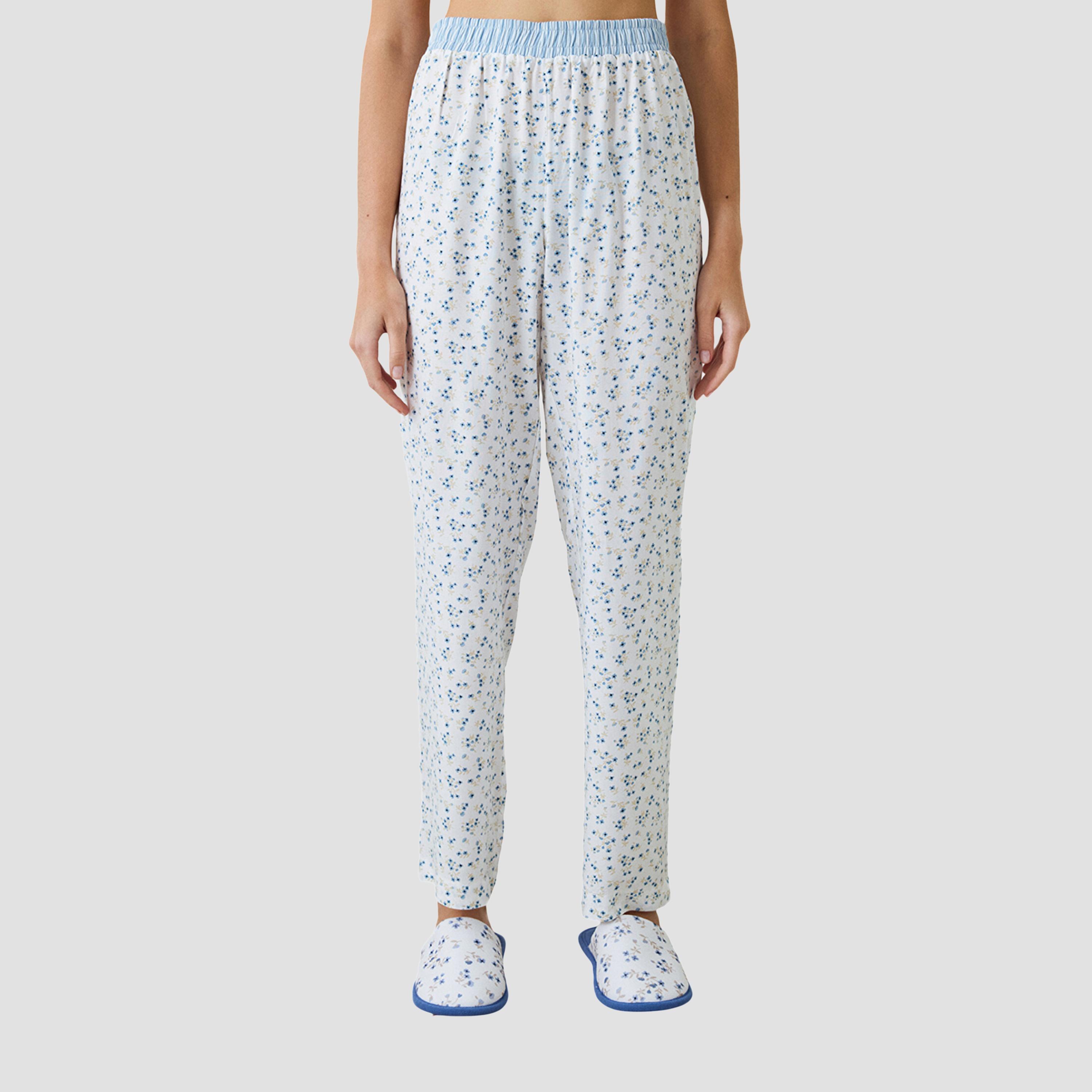 بيجامة نسائية بطبعة زهور وخصر مطاطي وخصر مرتفع من بينتي-women-clothing-nightwear-pyjamas-bottoms-image-1