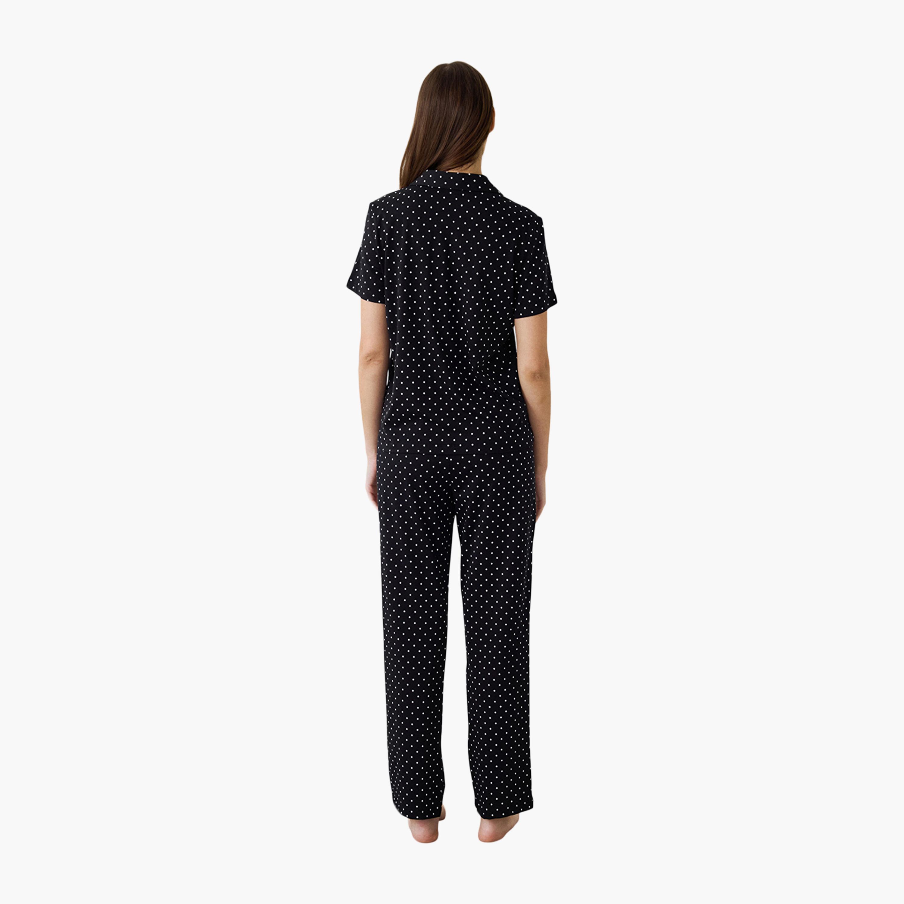 طقم قميص وبيجامة نسائي بولكا دوت من بينتي-women-clothing-nightwear-pyjamas-longsets-image-4