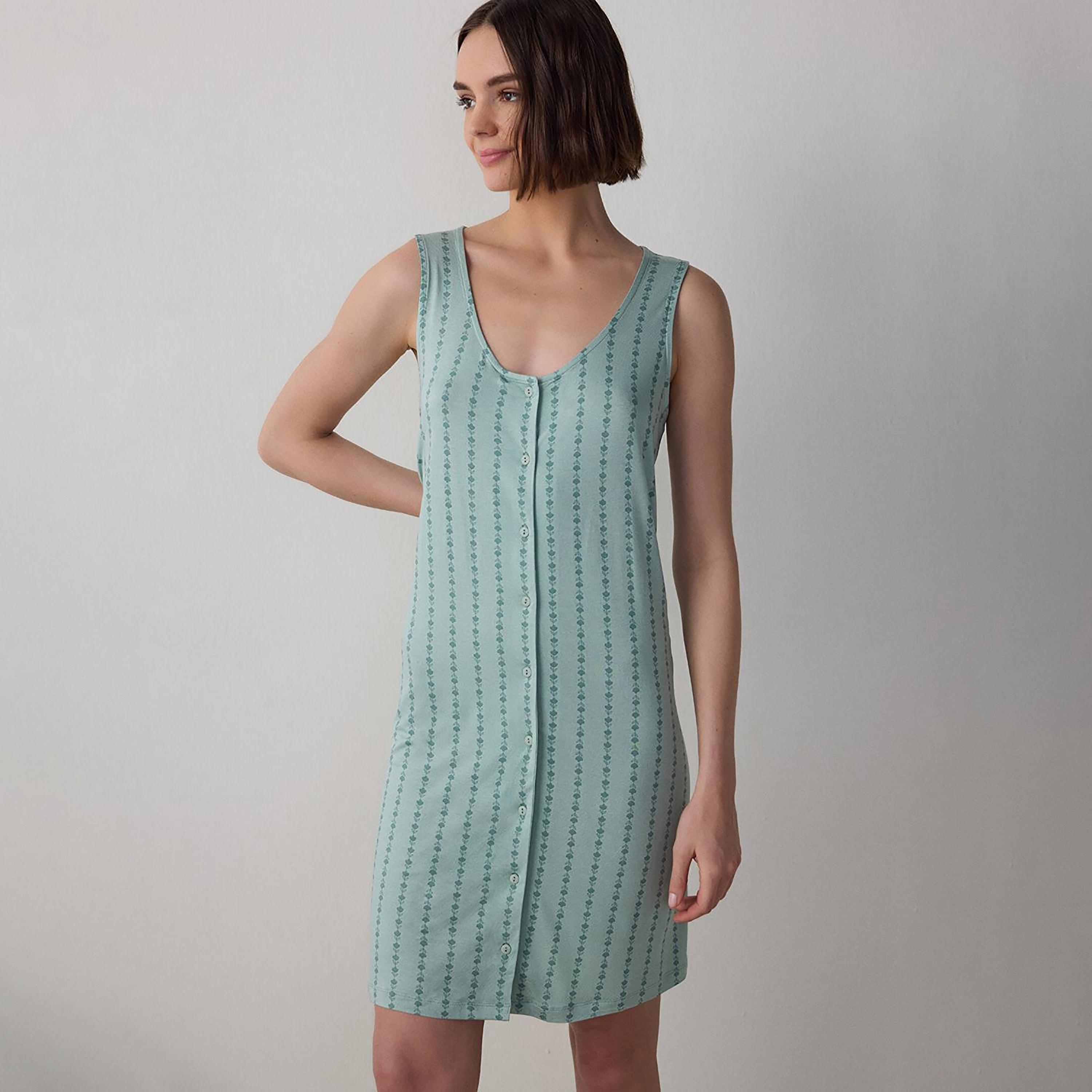 Penti Floral Striped V-Neck Sleeveless Women's Night Dress-women-clothing-nightwear-nighties-image-1
