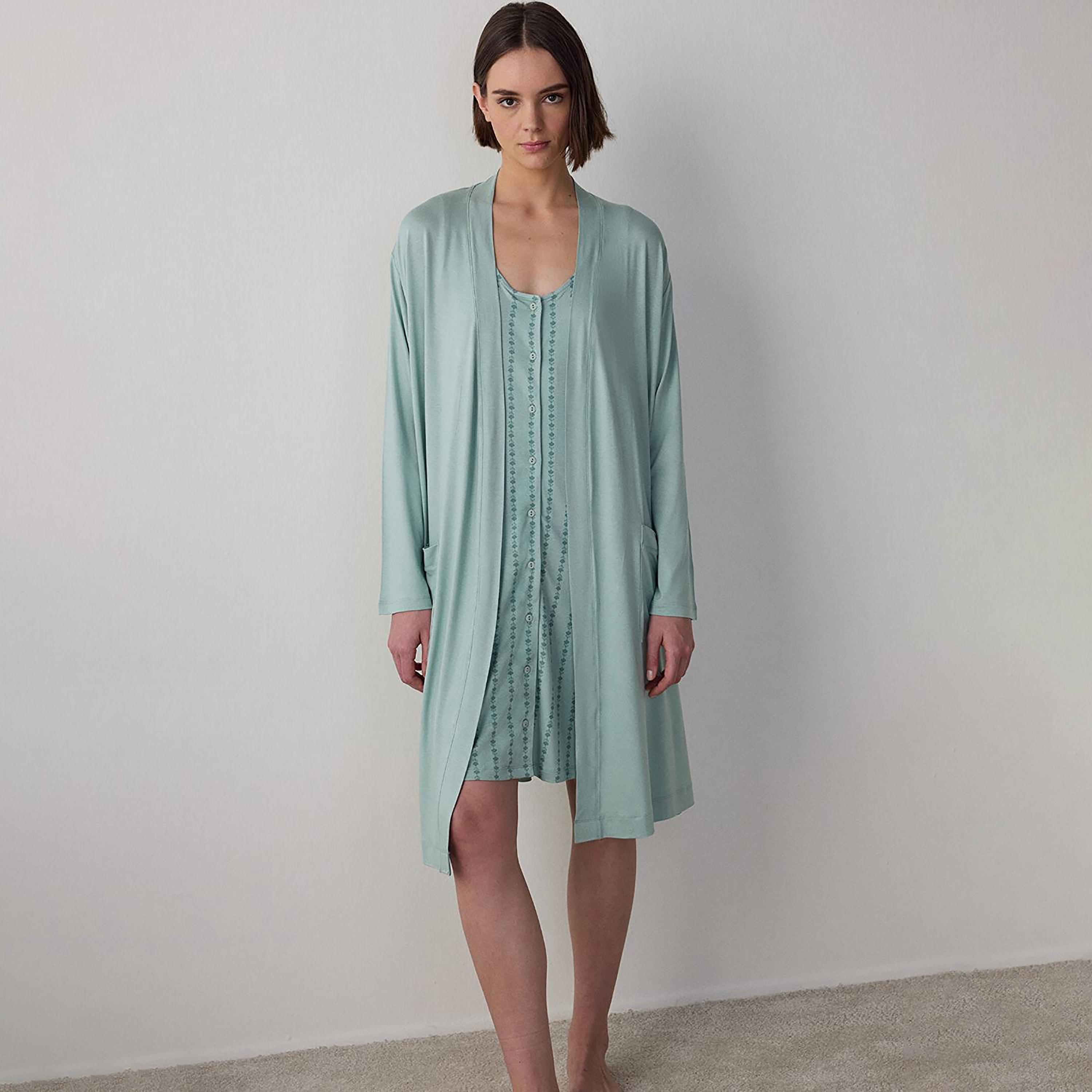 Penti Floral Striped V-Neck Sleeveless Women's Night Dress-women-clothing-nightwear-nighties-image-2