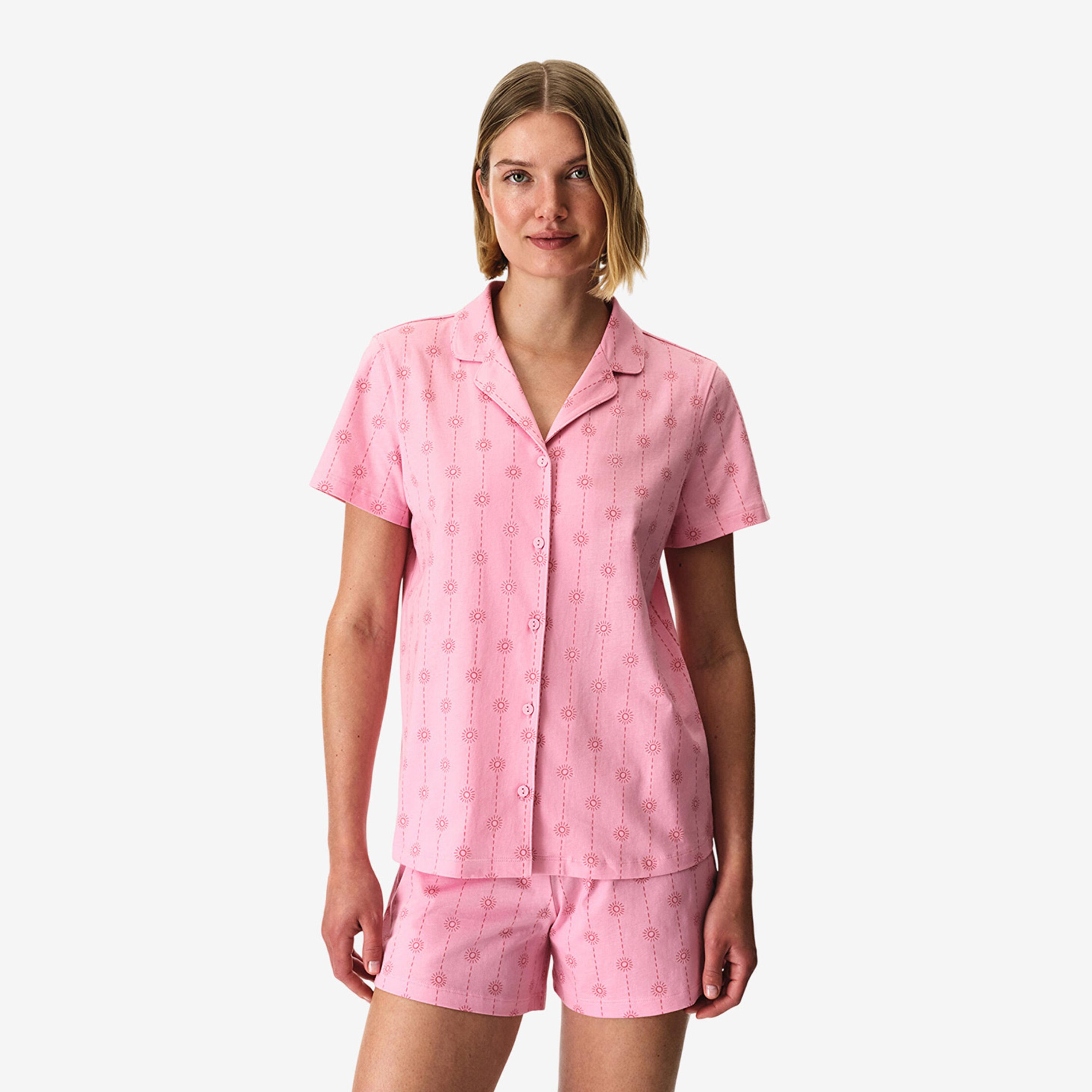 Penti Women's Geometric Print Lapel Collared Shirt & Shorts Set-women-clothing-nightwear-pyjamas-shortsets-image-1