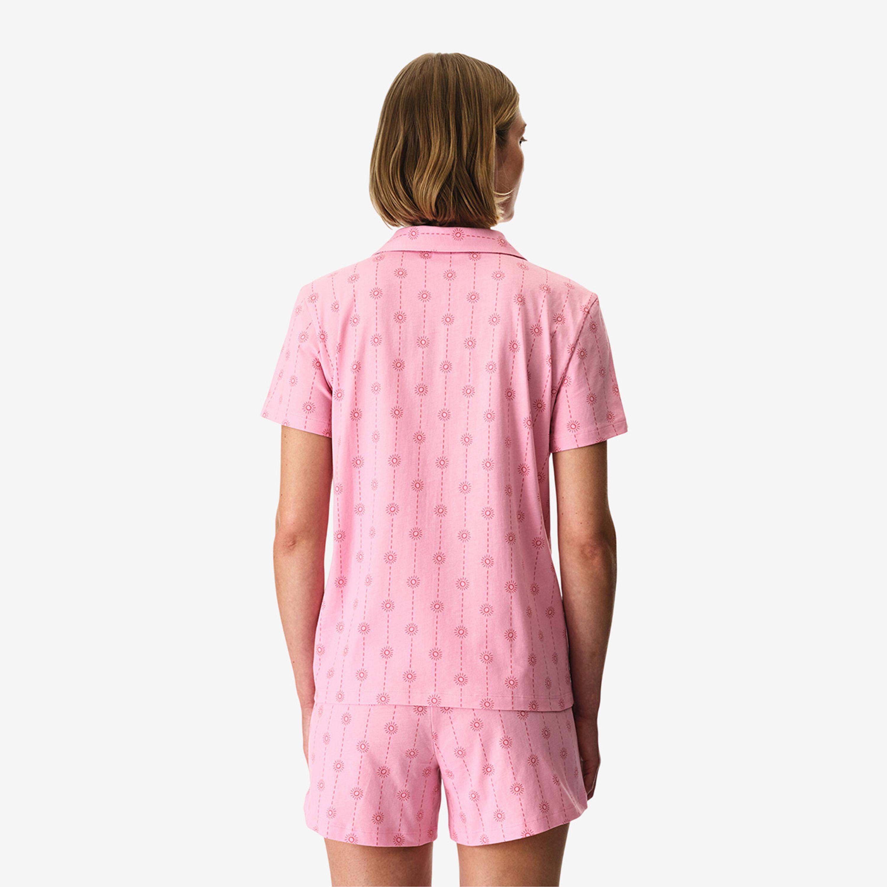 Penti Women's Geometric Print Lapel Collared Shirt & Shorts Set-women-clothing-nightwear-pyjamas-shortsets-image-2