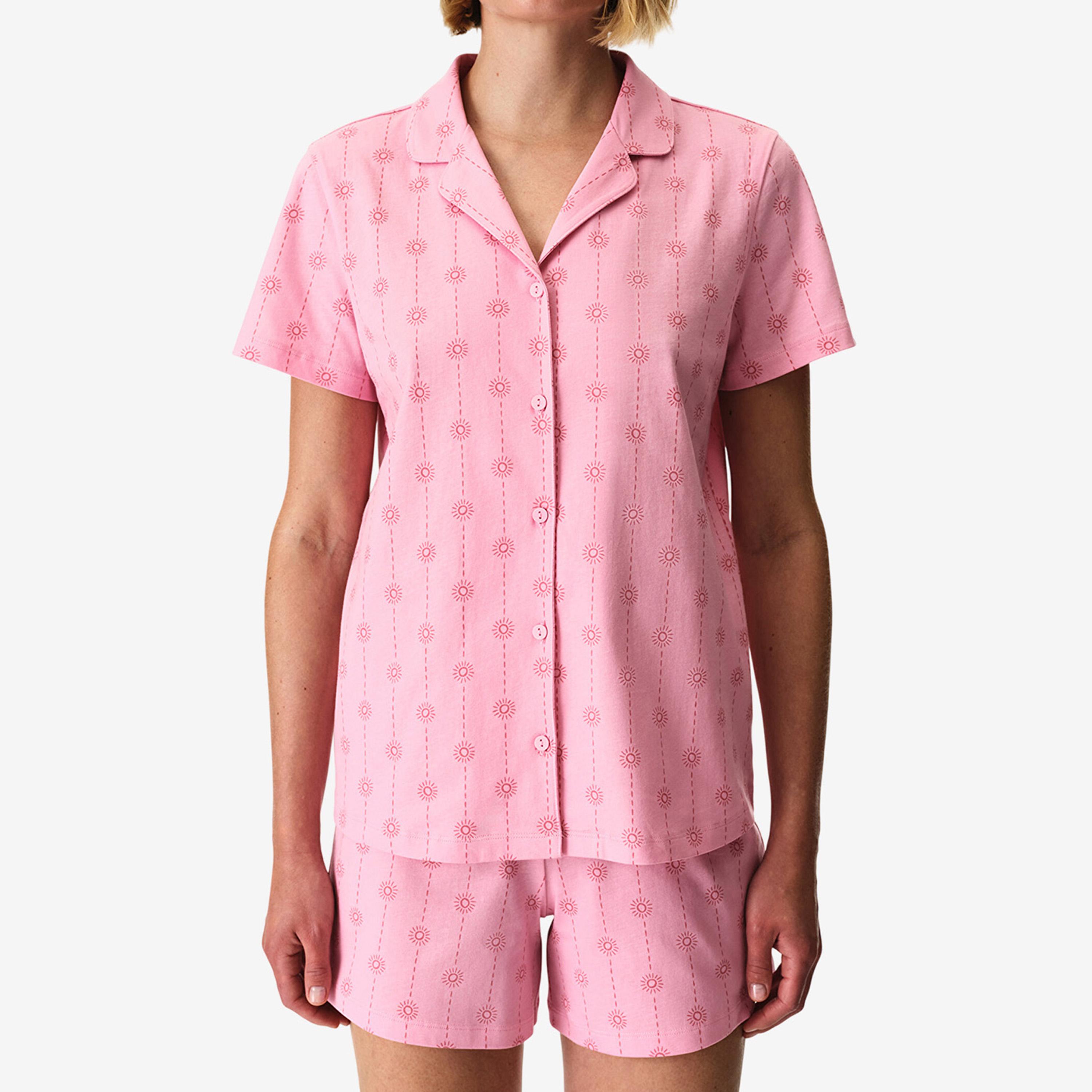 Penti Women's Geometric Print Lapel Collared Shirt & Shorts Set-women-clothing-nightwear-pyjamas-shortsets-image-3