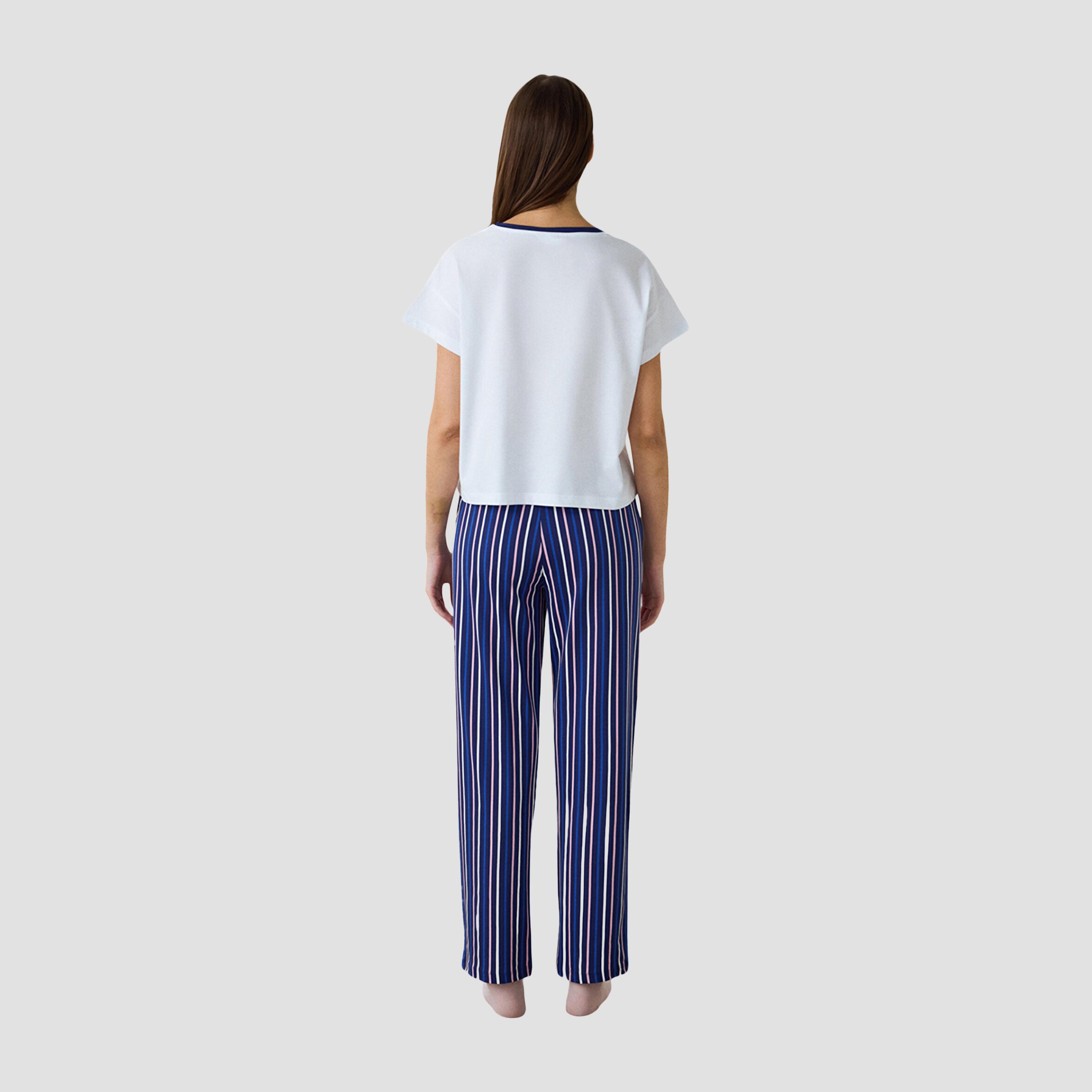 طقم تي شيرت وبيجامة نسائي مخطط من بينتي-women-clothing-nightwear-pyjamas-longsets-image-4