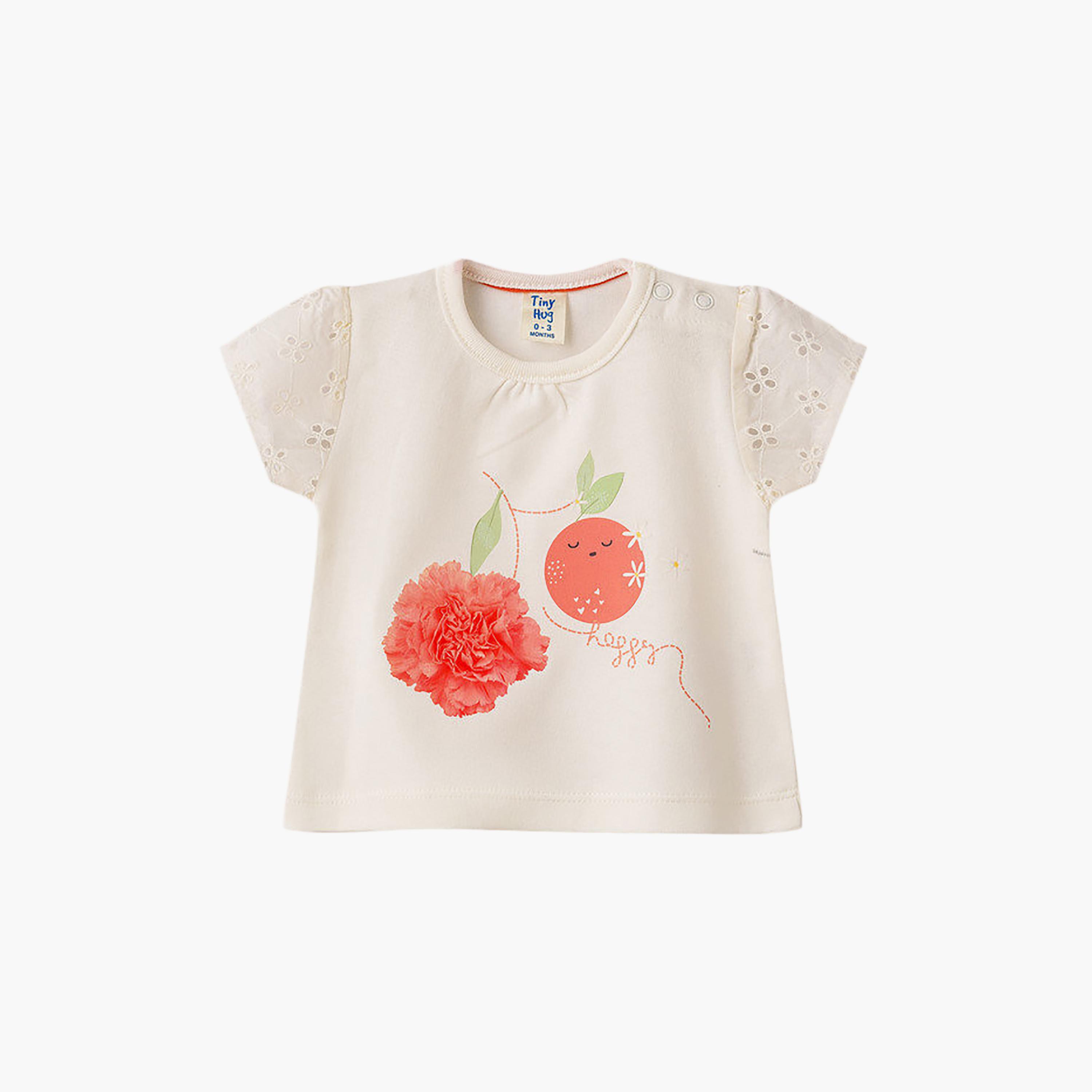 UniqKidz Cotton Short Sleeves Rose Printed T- Shirt-baby-girls-clothing-tshirts-image-1