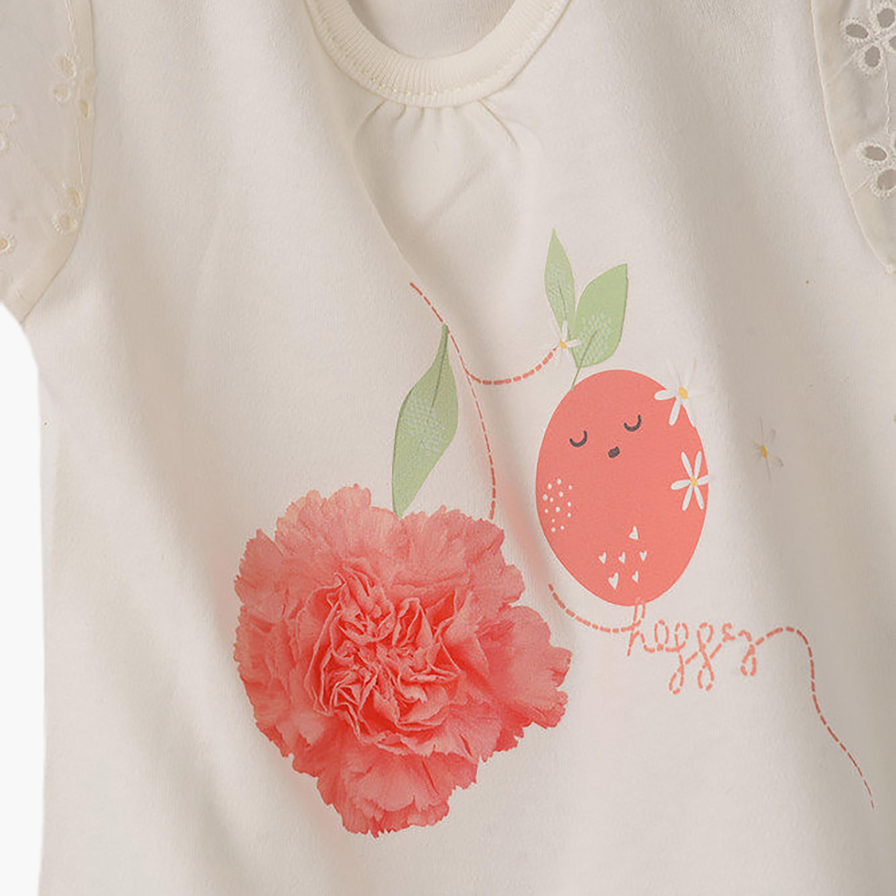 UniqKidz Cotton Short Sleeves Rose Printed T- Shirt-baby-girls-clothing-tshirts-image-4