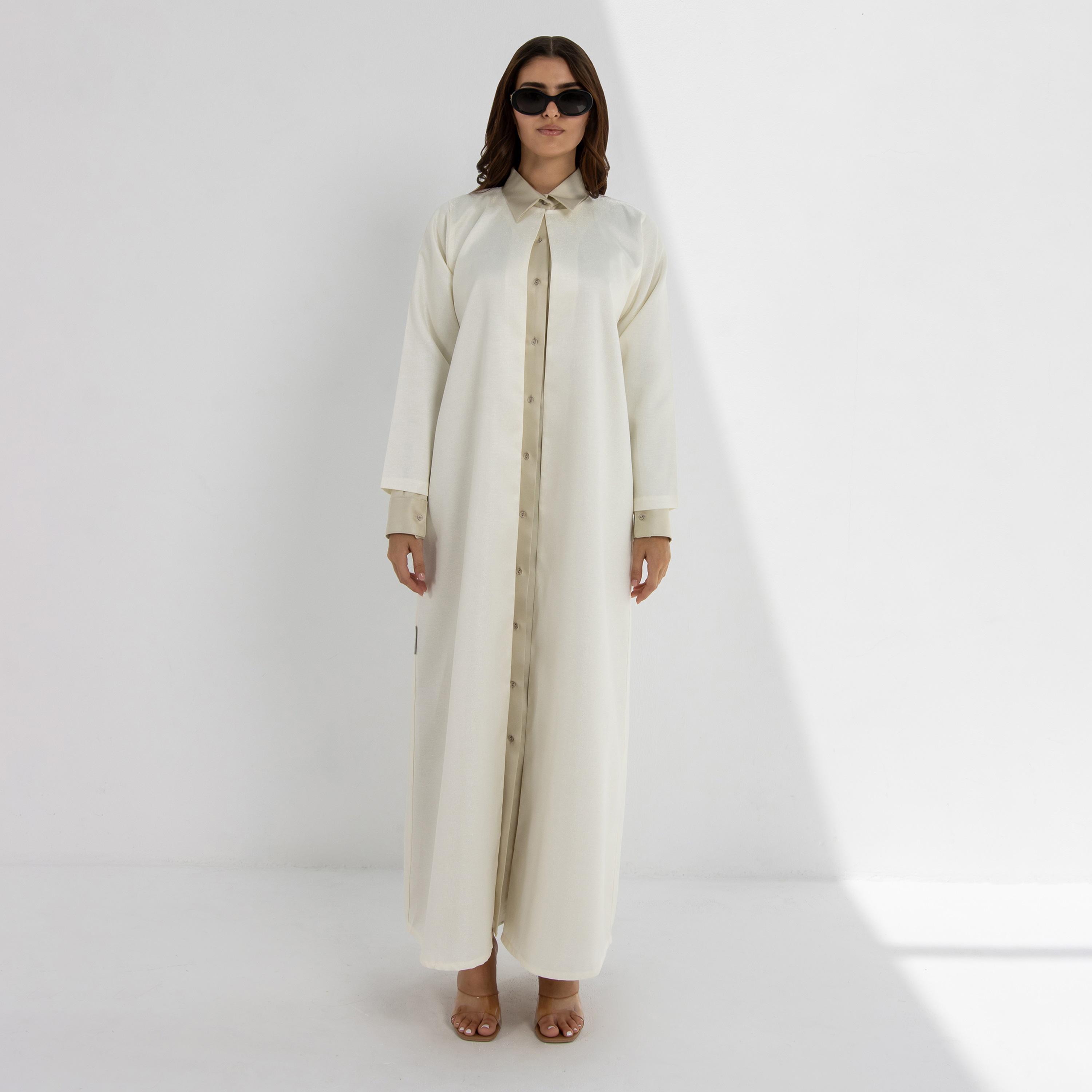عباية نسائية بقصة فضفاضة (Floowy) قماش تافتا - كريمي من 10 ديسمبر-women-arabicclothing-abayas-image-1