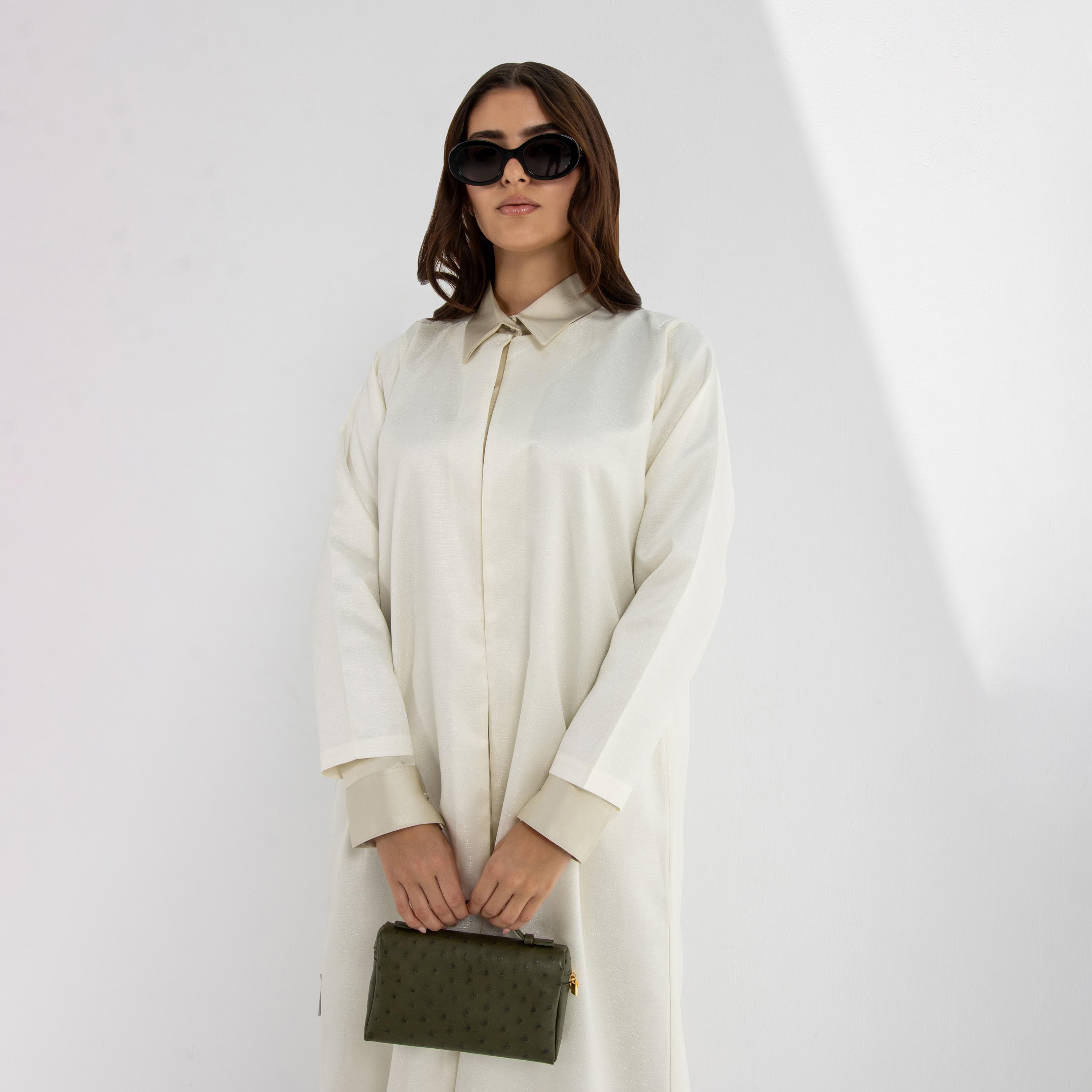 عباية نسائية بقصة فضفاضة (Floowy) قماش تافتا - كريمي من 10 ديسمبر-women-arabicclothing-abayas-image-2