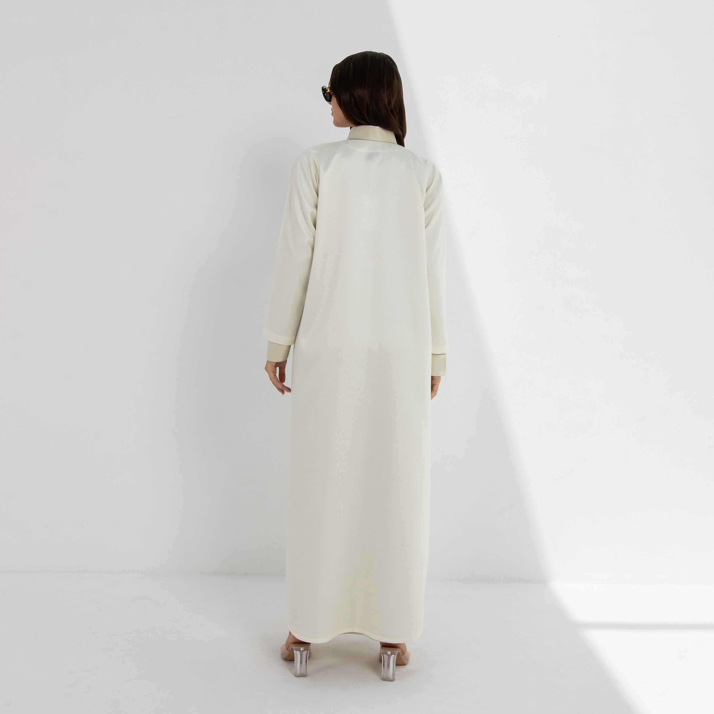 عباية نسائية بقصة فضفاضة (Floowy) قماش تافتا - كريمي من 10 ديسمبر-women-arabicclothing-abayas-image-4