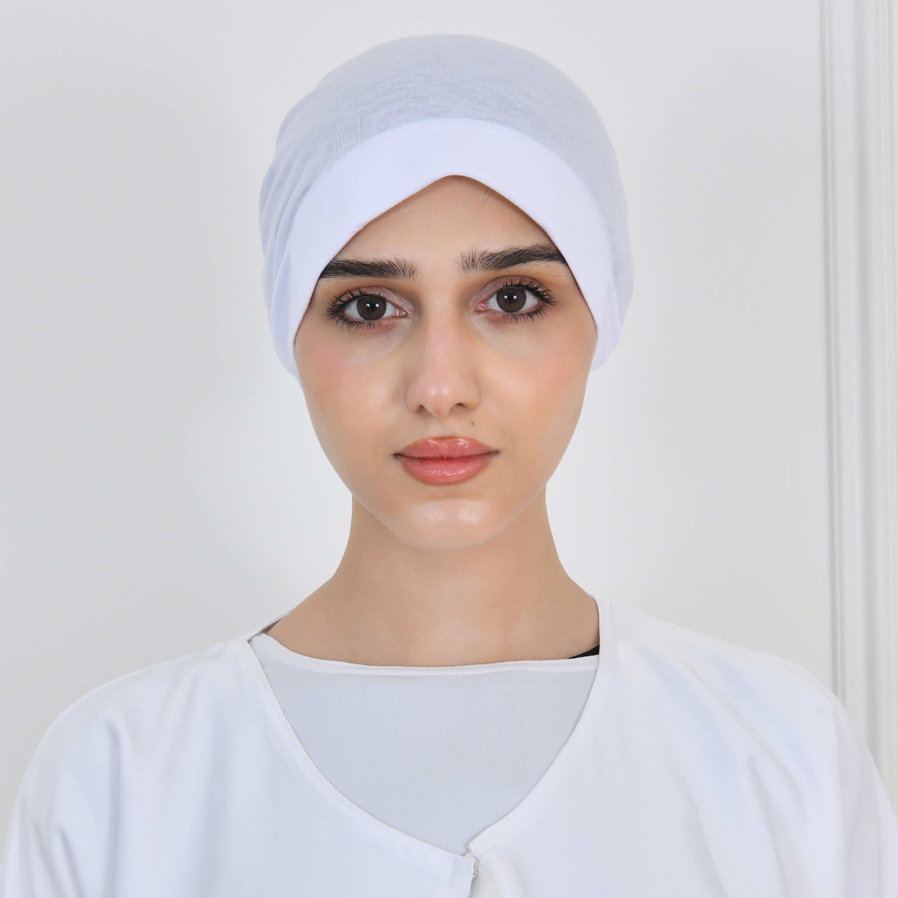 Hawraa White Linen Women's Inner Cap-women-arabicclothing-headscarf-hijab-image-1