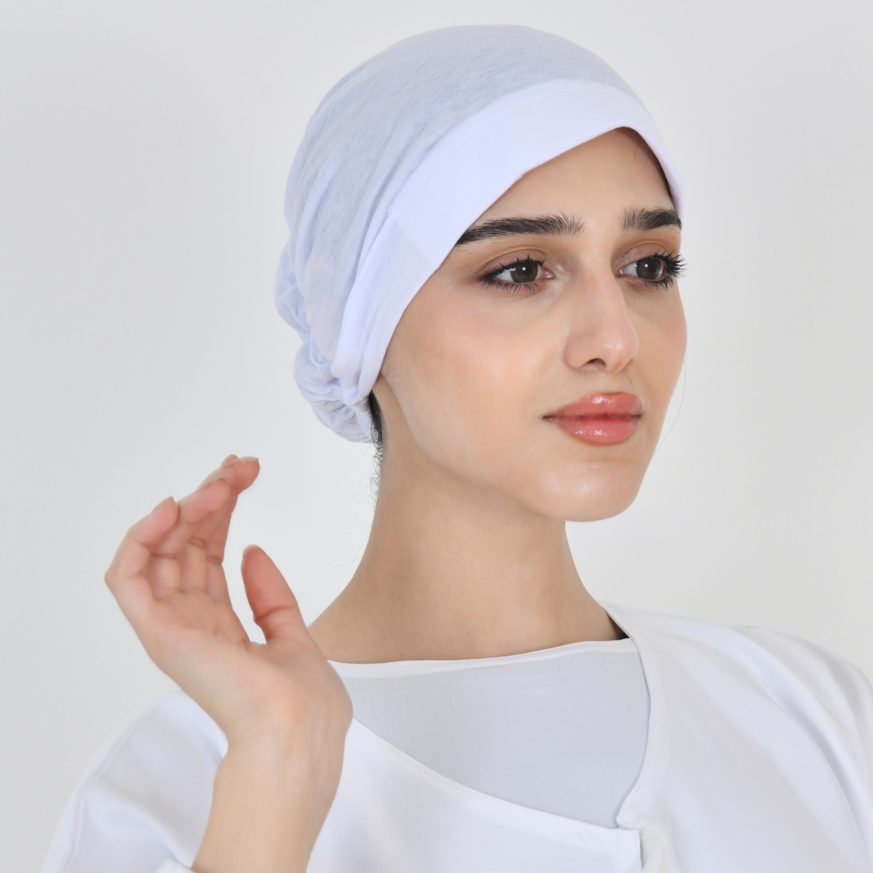 Hawraa White Linen Women's Inner Cap-women-arabicclothing-headscarf-hijab-image-2