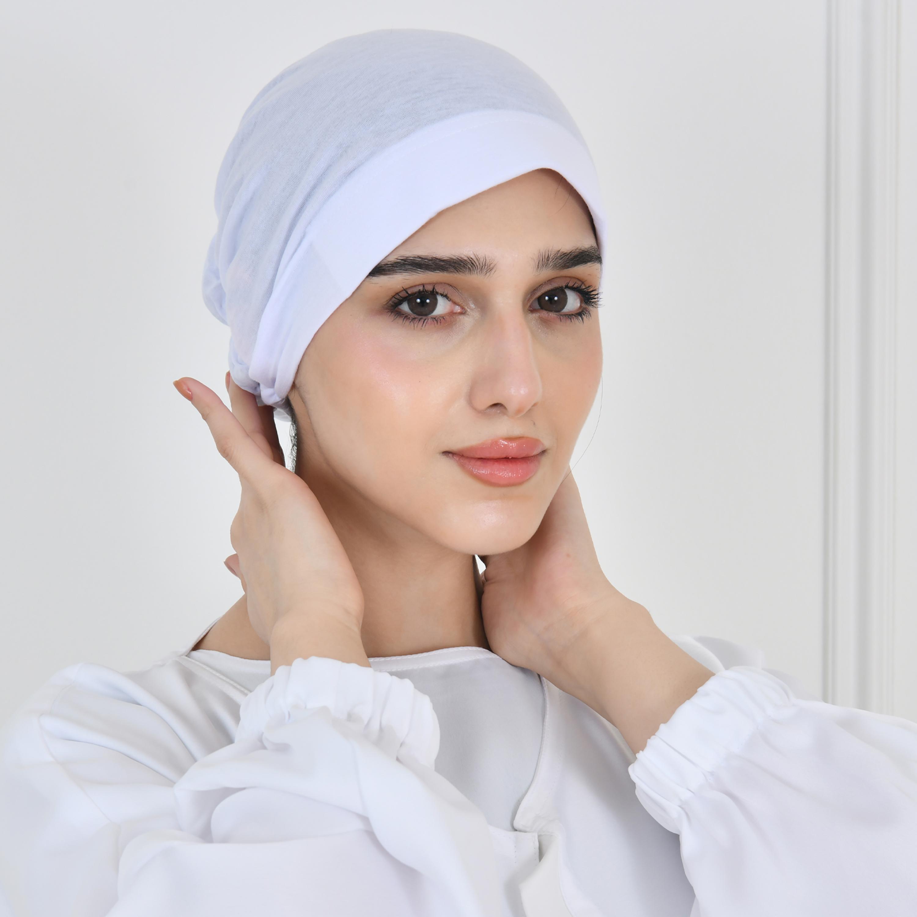 Hawraa White Linen Women's Inner Cap-women-arabicclothing-headscarf-hijab-image-3