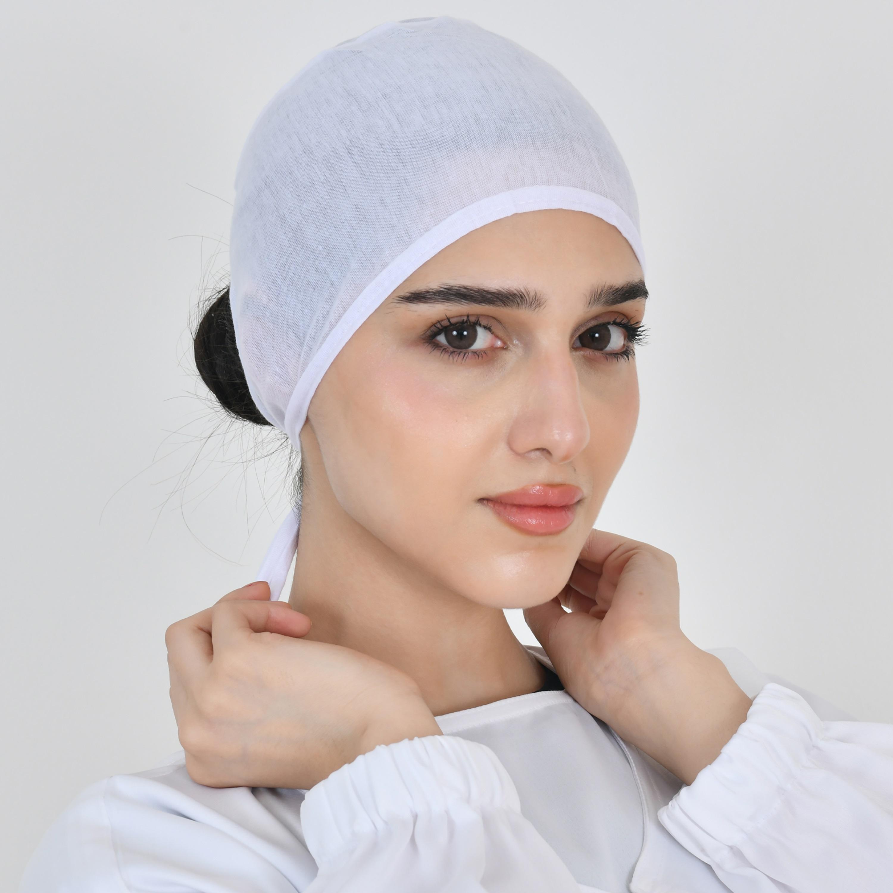 Hawraa White Linen Women's Inner Cap-women-arabicclothing-headscarf-hijab-image-1