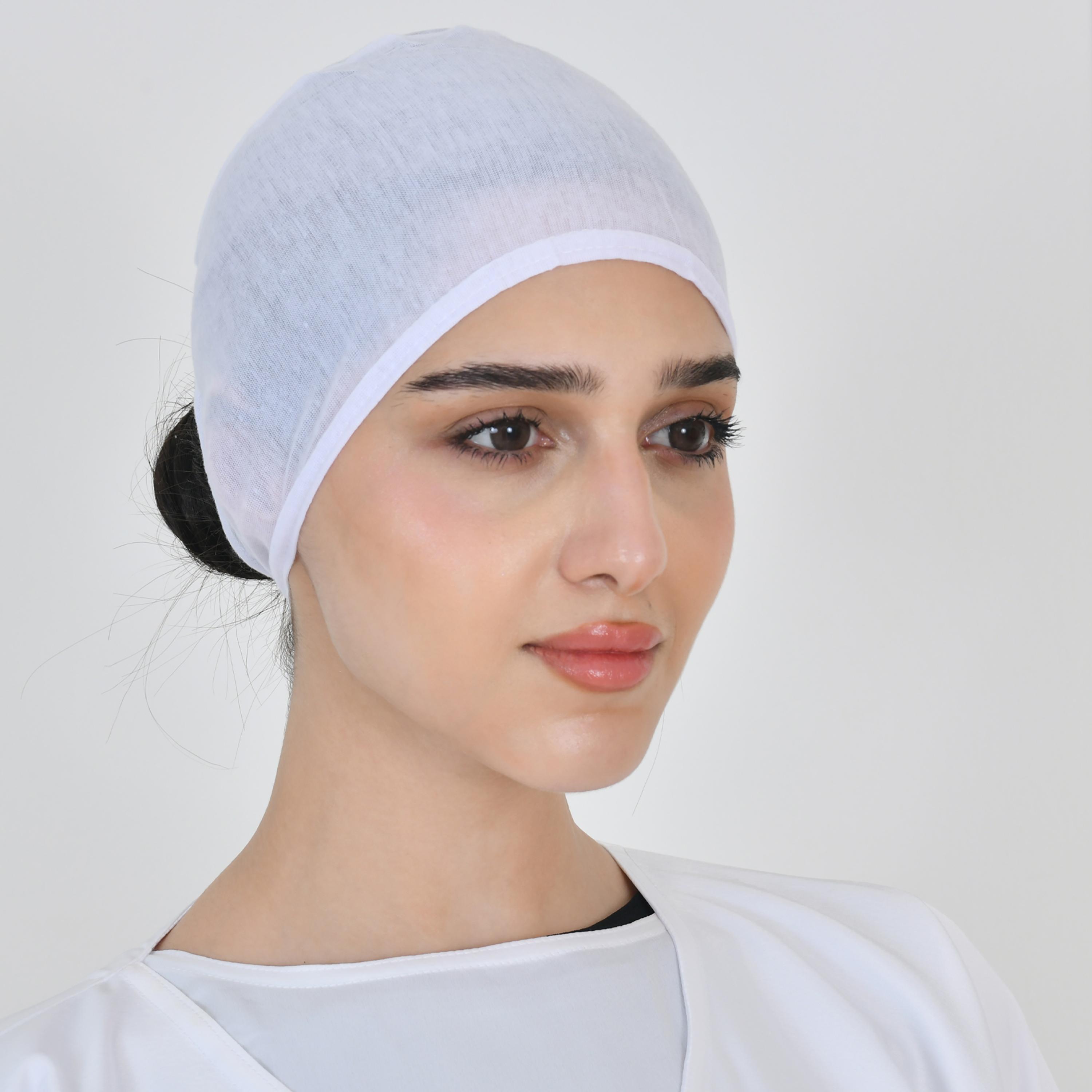 Hawraa White Linen Women's Inner Cap-women-arabicclothing-headscarf-hijab-image-2