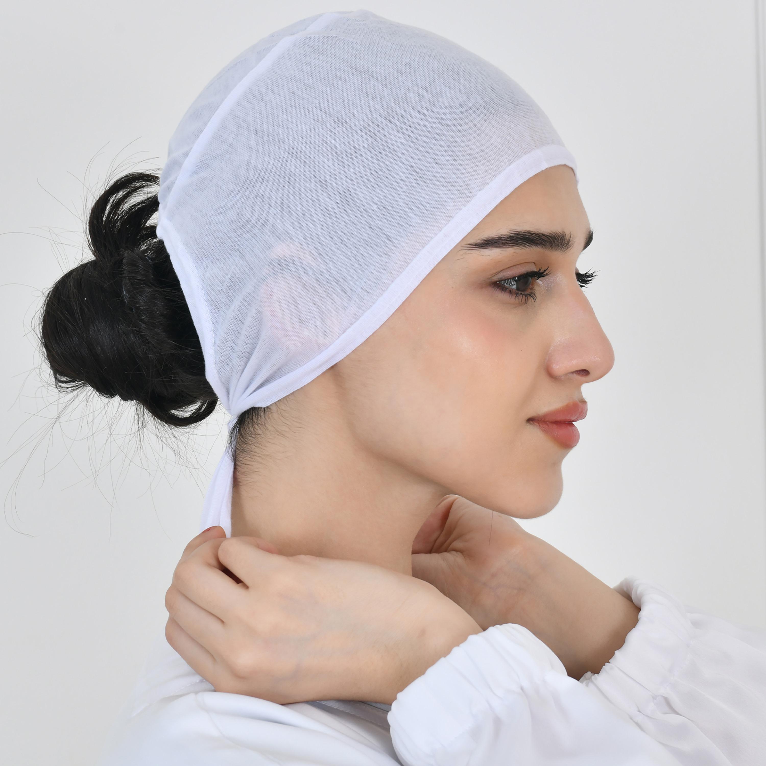 Hawraa White Linen Women's Inner Cap-women-arabicclothing-headscarf-hijab-image-3