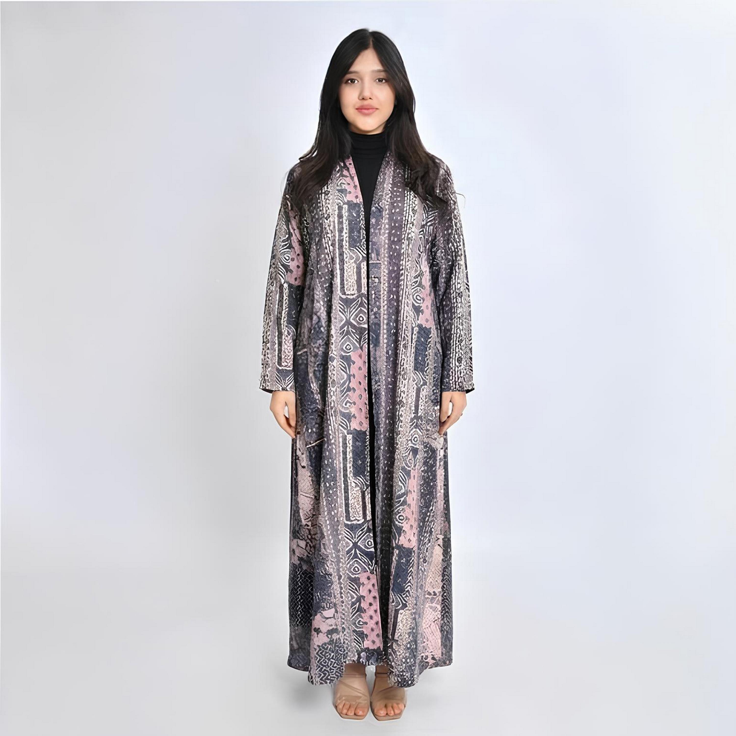 Oya Abaya Grey Abstract Print Cotton Women's Abaya-women-arabicclothing-abayas-image-1