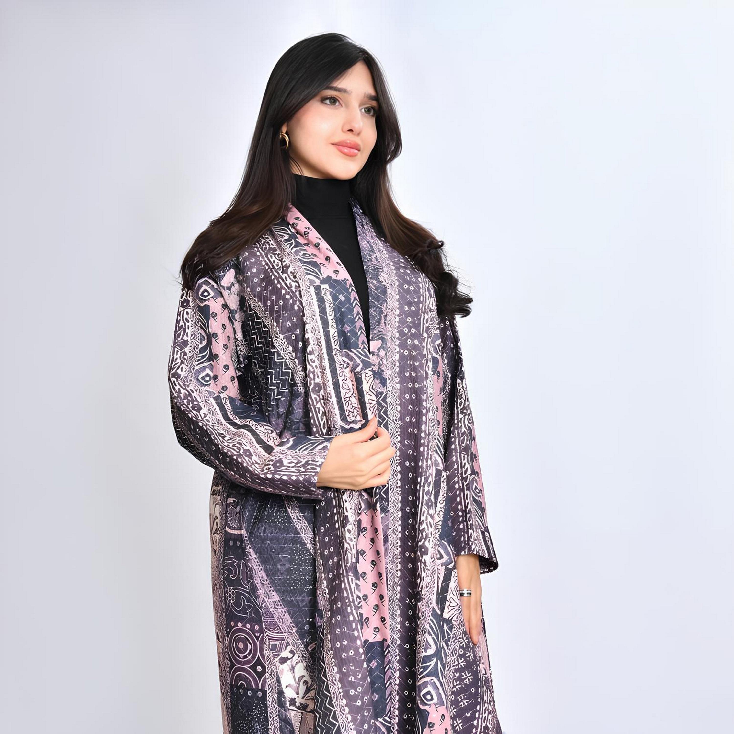 Oya Abaya Grey Abstract Print Cotton Women's Abaya-women-arabicclothing-abayas-image-2