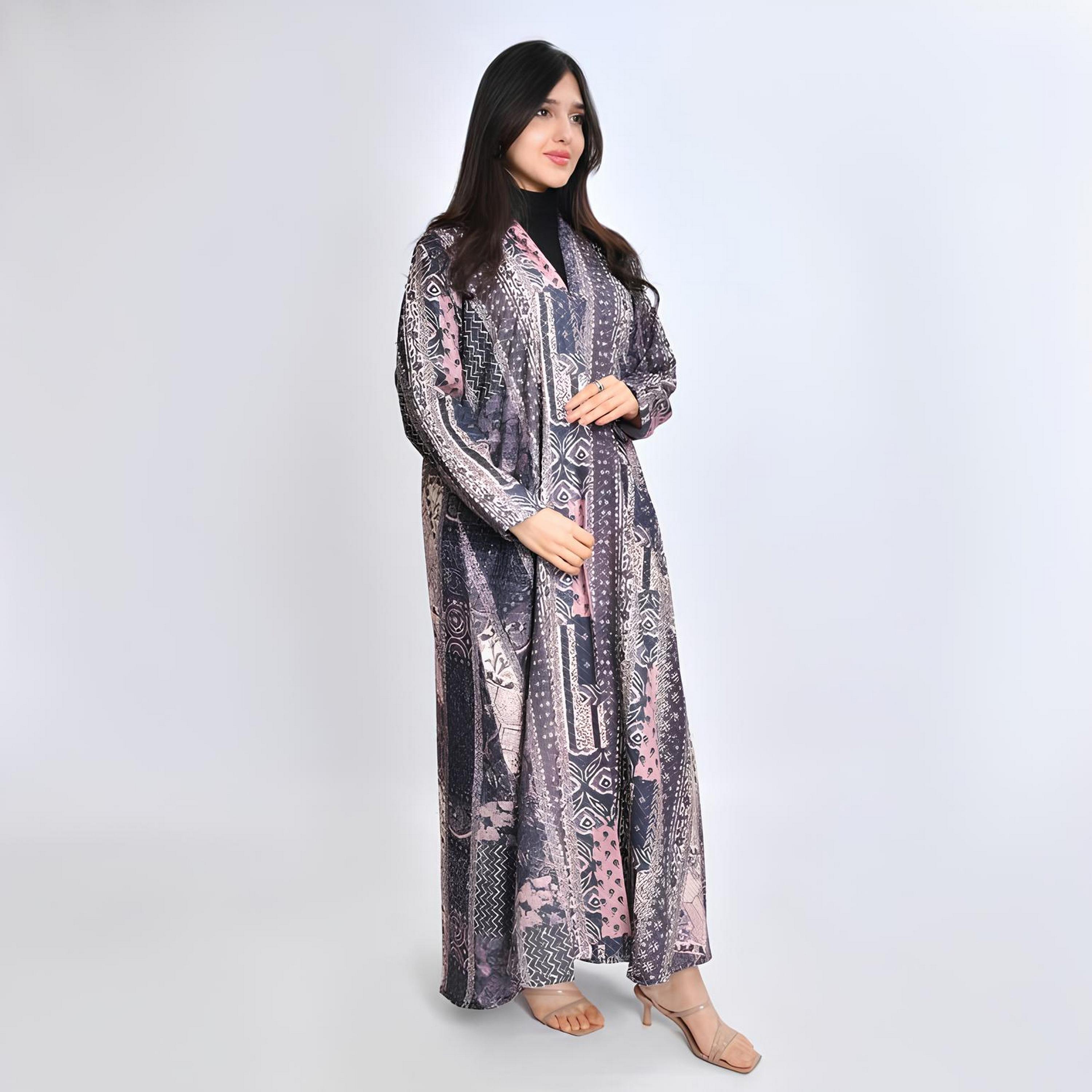 Oya Abaya Grey Abstract Print Cotton Women's Abaya-women-arabicclothing-abayas-image-3