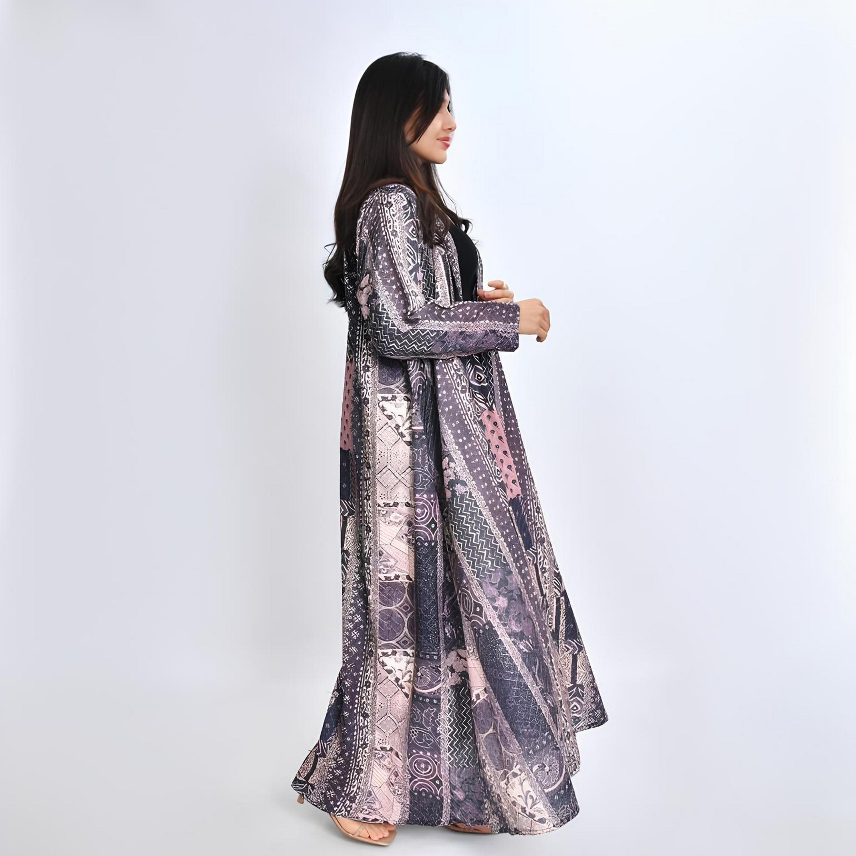 Oya Abaya Grey Abstract Print Cotton Women's Abaya-women-arabicclothing-abayas-image-4