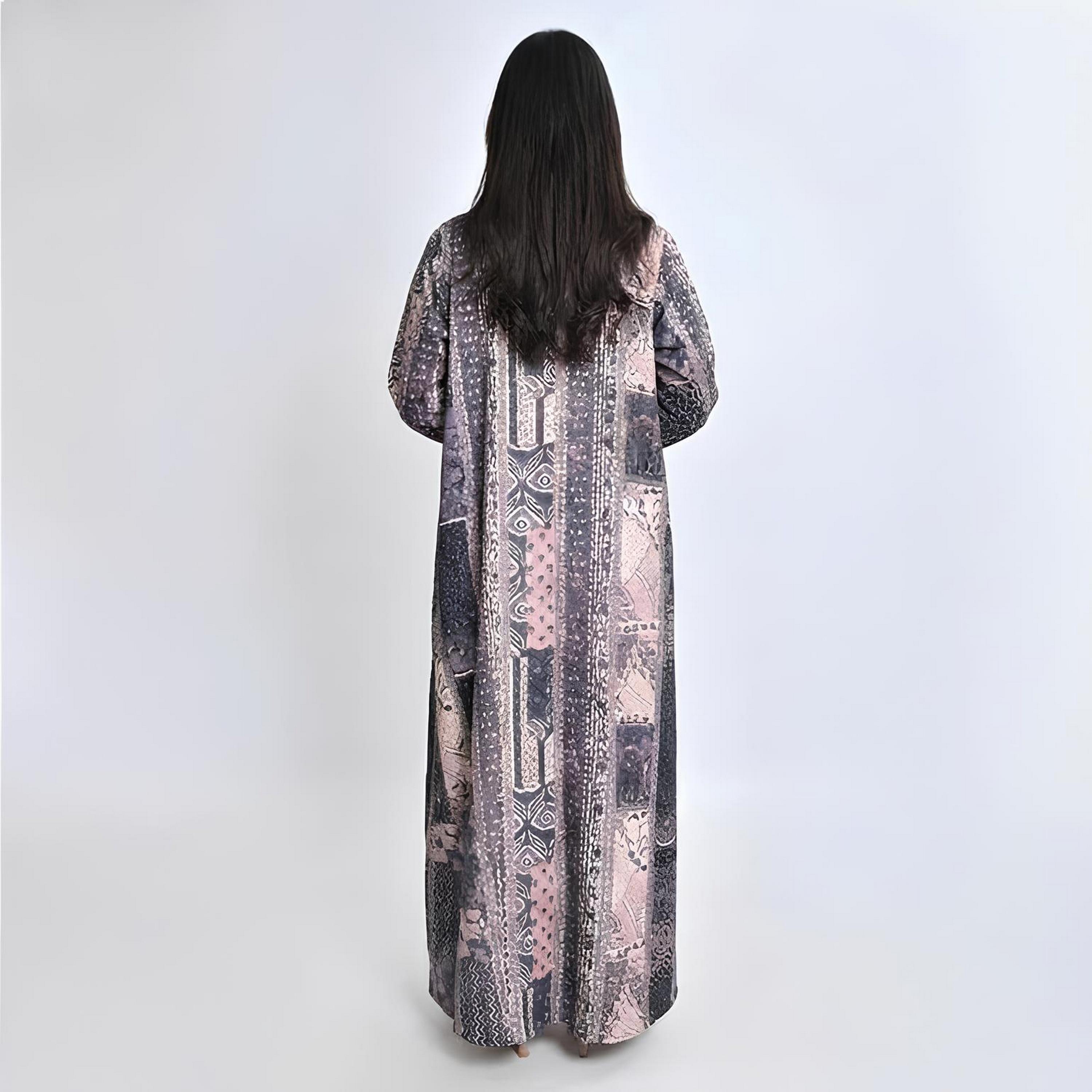 Oya Abaya Grey Abstract Print Cotton Women's Abaya-women-arabicclothing-abayas-image-5