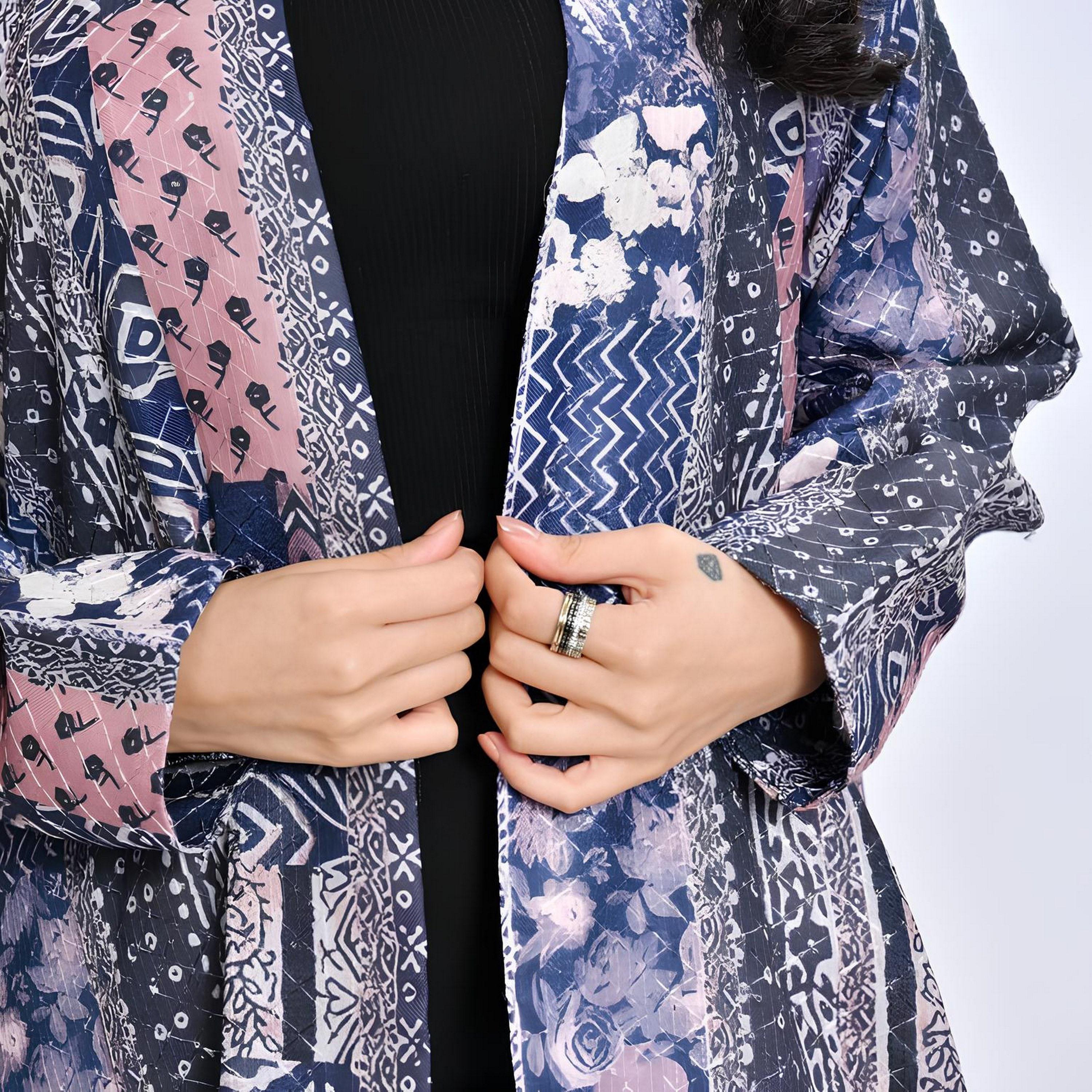 Oya Abaya Blue Abstract Print Cotton Women's Abaya with Hijab-women-arabicclothing-abayas-image-5