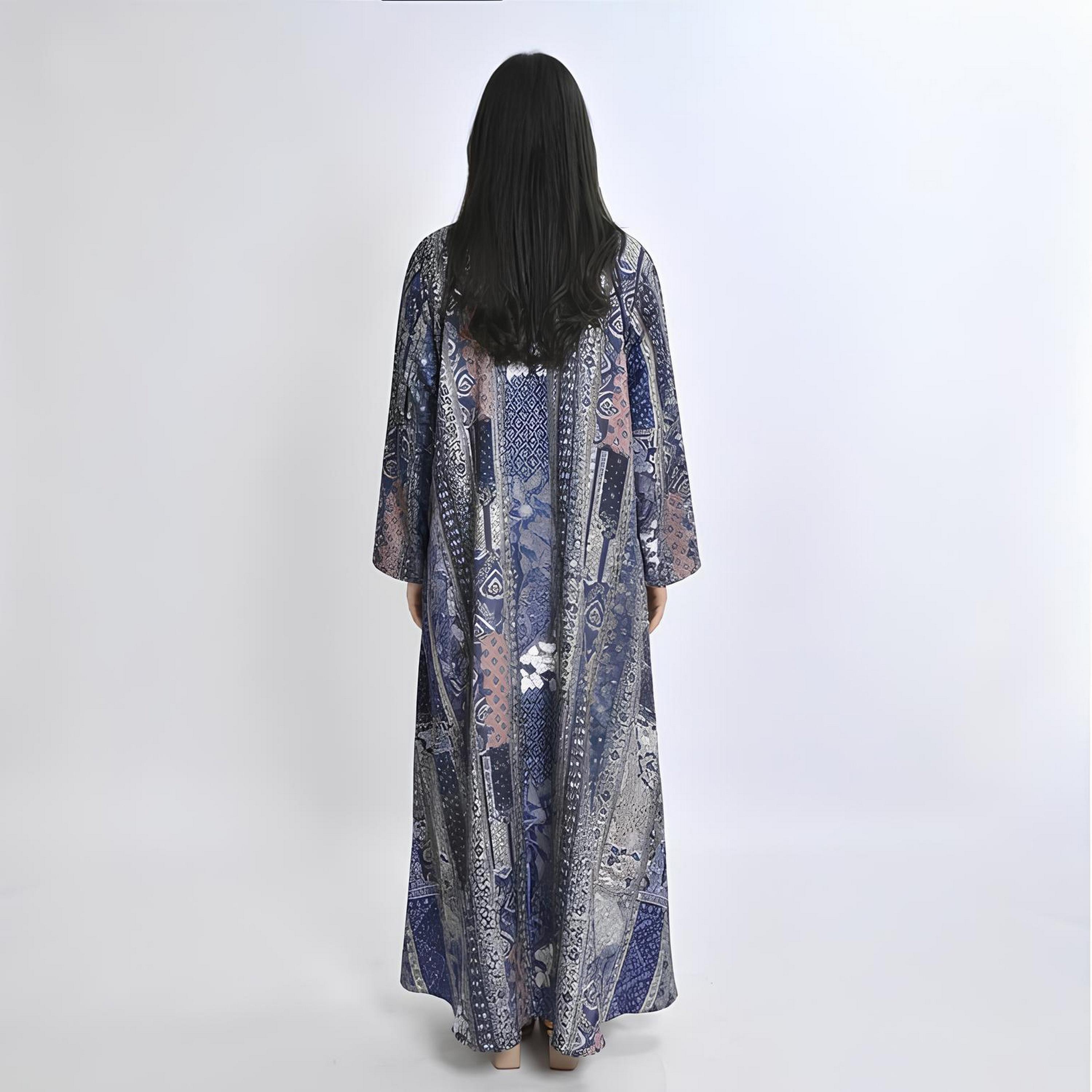 Oya Abaya Blue Abstract Print Cotton Women's Abaya with Hijab-women-arabicclothing-abayas-image-6