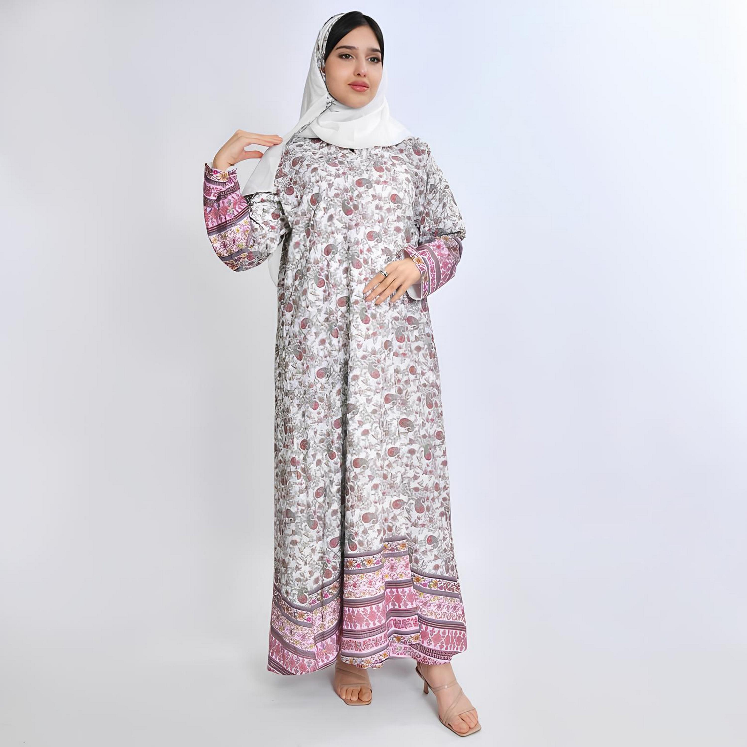 عباية قطن بطبعة "بيزلي" متعددة الألوان مع حجاب نسائية - من أويا عباية-women-arabicclothing-abayas-image-1